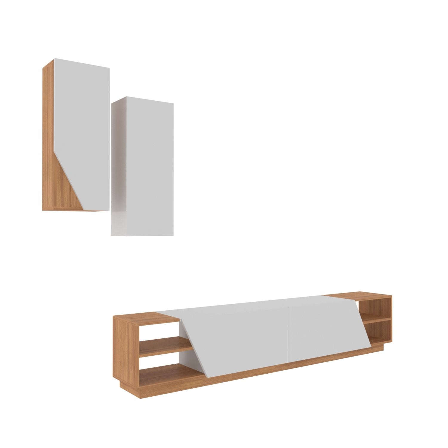 Móvel de TV moderno – 240 x 47 x 37,5 cm – Branco e teca – Melamina