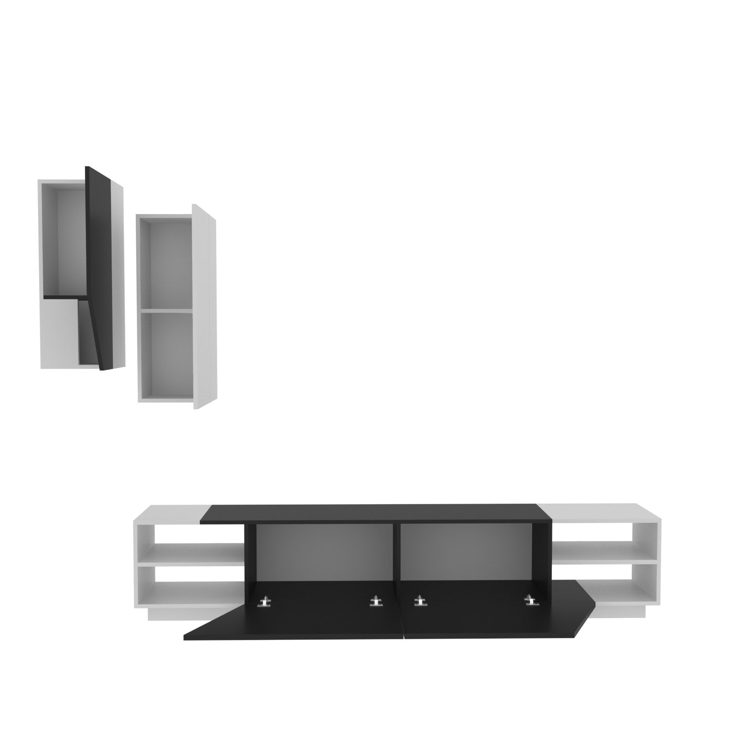 Móvel de TV moderno com prateleiras de parede – 240 x 47 x 37,5 cm – preto e branco – melamina