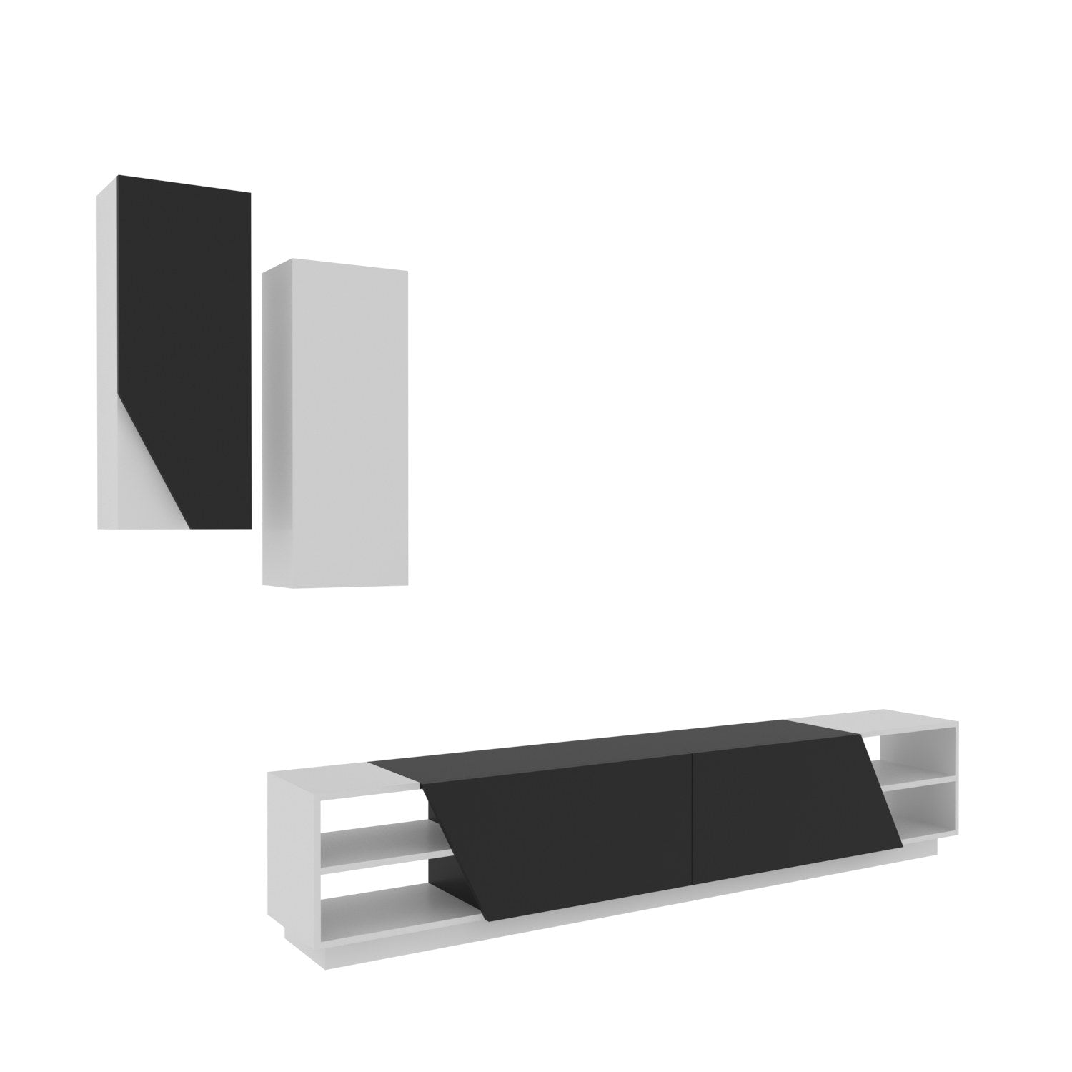 Móvel de TV moderno com prateleiras de parede – 240 x 47 x 37,5 cm – preto e branco – melamina