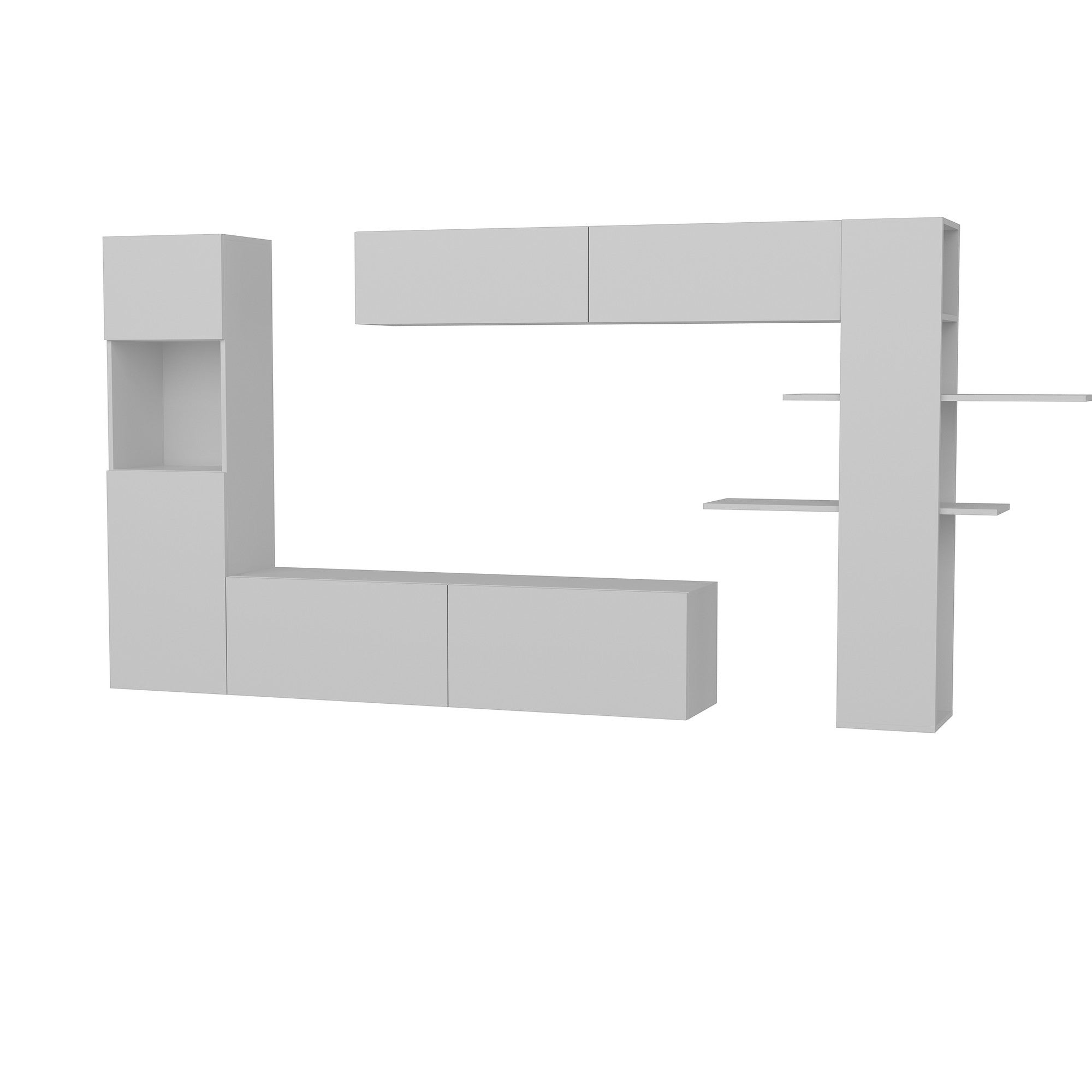 Móvel de TV moderno – 215 cm de largura, 150 cm de altura – Branco – Painel de partículas revestido de melamina