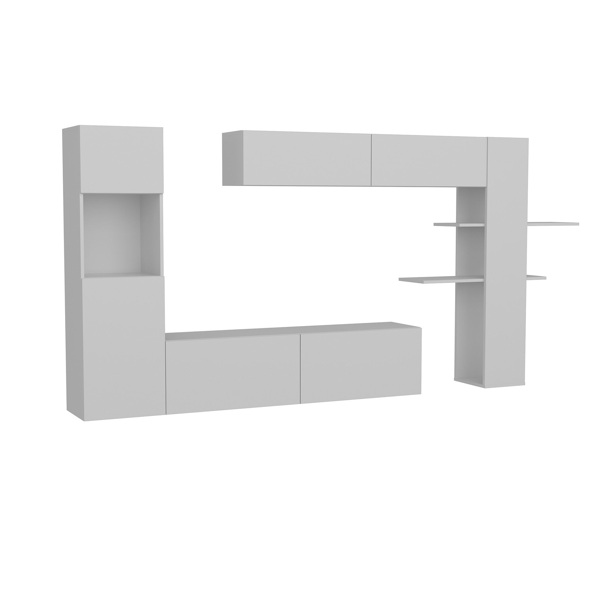 Móvel de TV moderno – 215 cm de largura, 150 cm de altura – Branco – Painel de partículas revestido de melamina