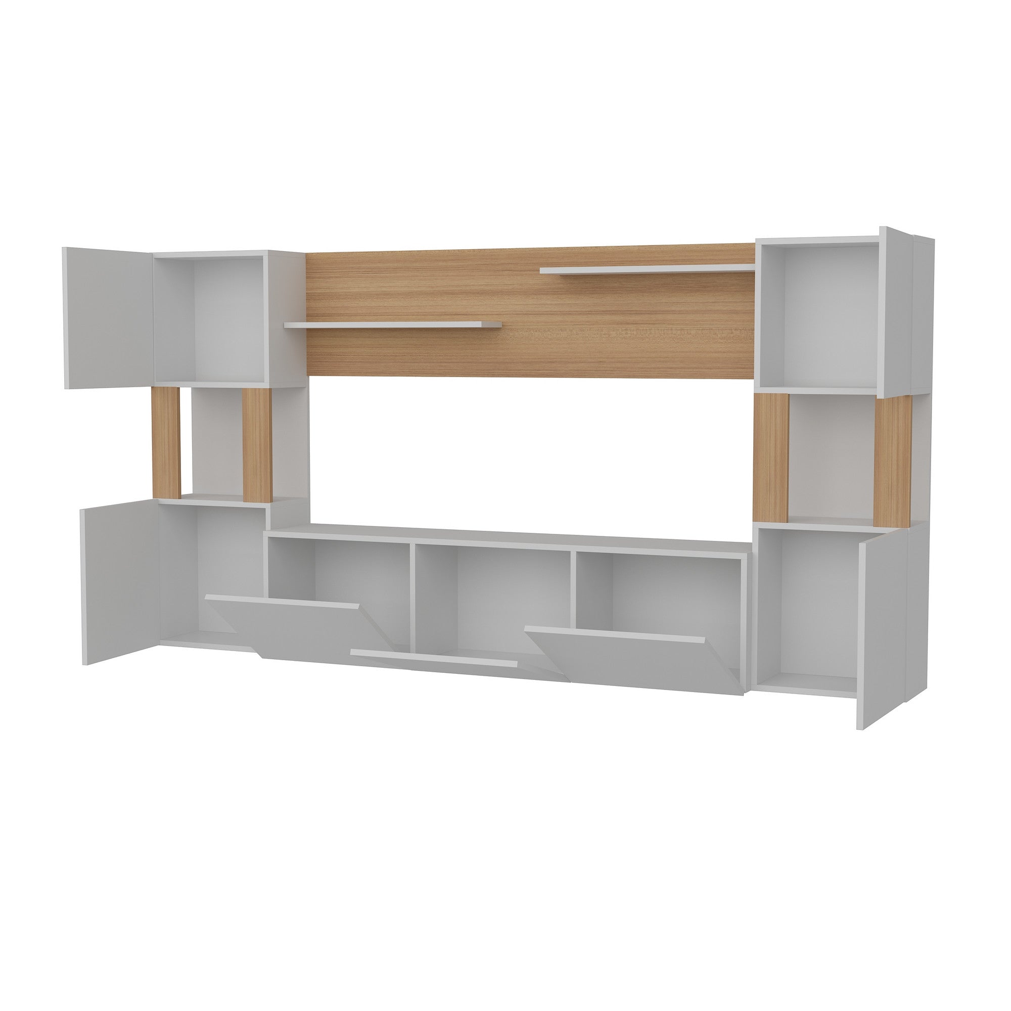 Móvel de TV moderno – 160 x 125 x 31,5 cm – Branco e Teca – Painel de partículas revestido a melamina