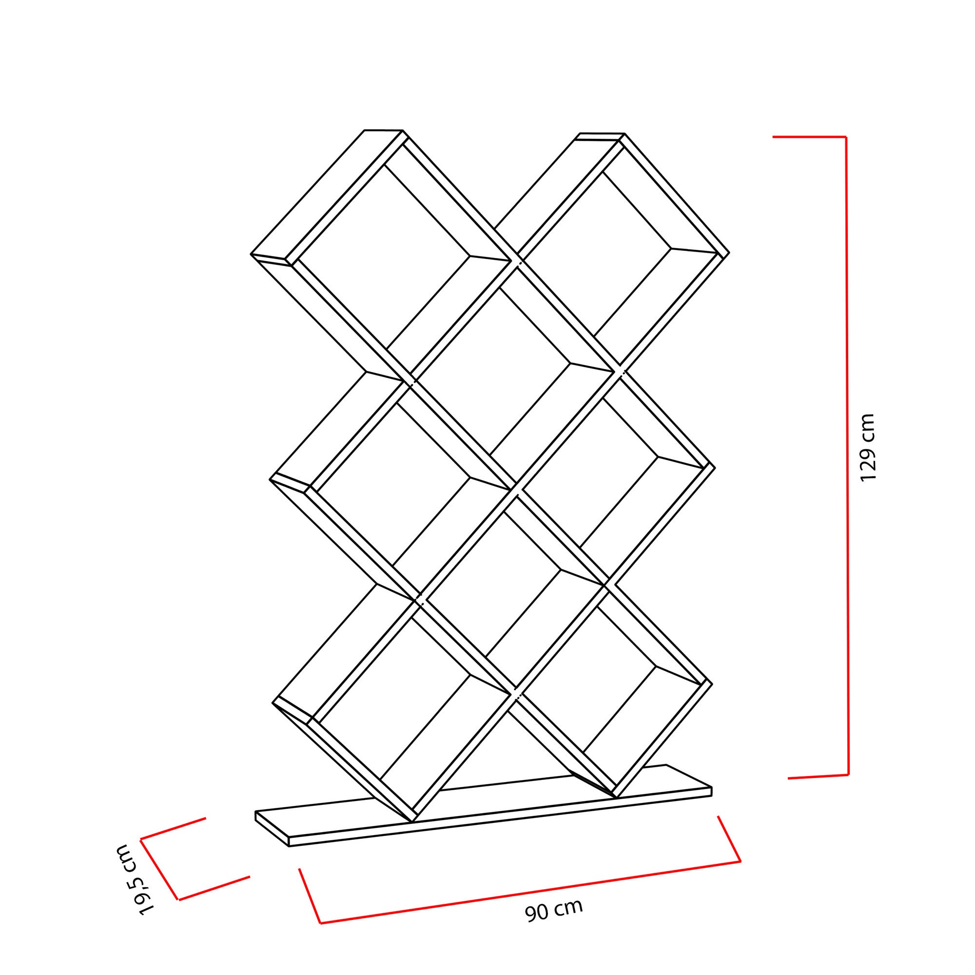 Estante moderna – 90 cm x 129 cm x 19,5 cm – vermelha – painel de partículas com melamina