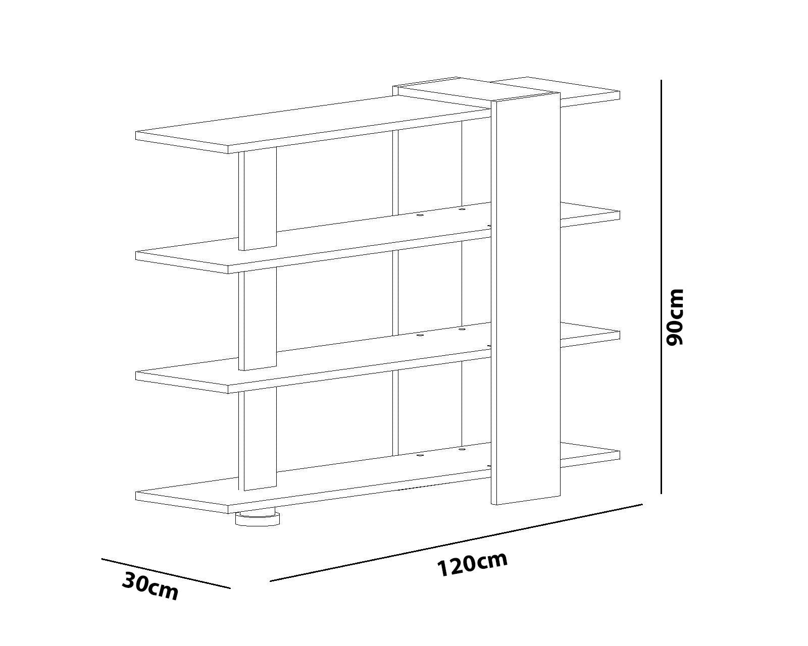 Estante Moderna Escandinava – 120 x 90 x 30 cm – Branco e Nogueira – Painel de partículas revestido a melamina