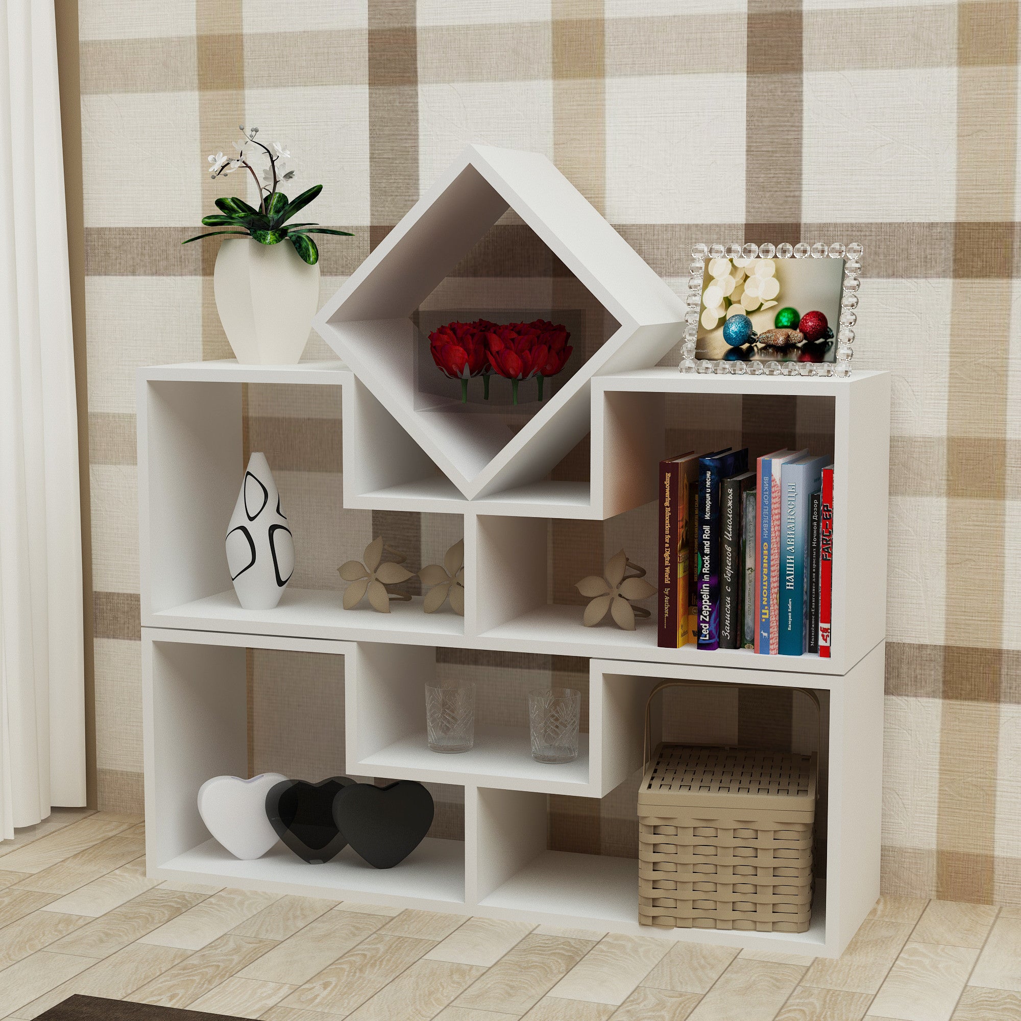 Estante moderna – 105 cm de largura – Branca – Painel de partículas revestido a melamina