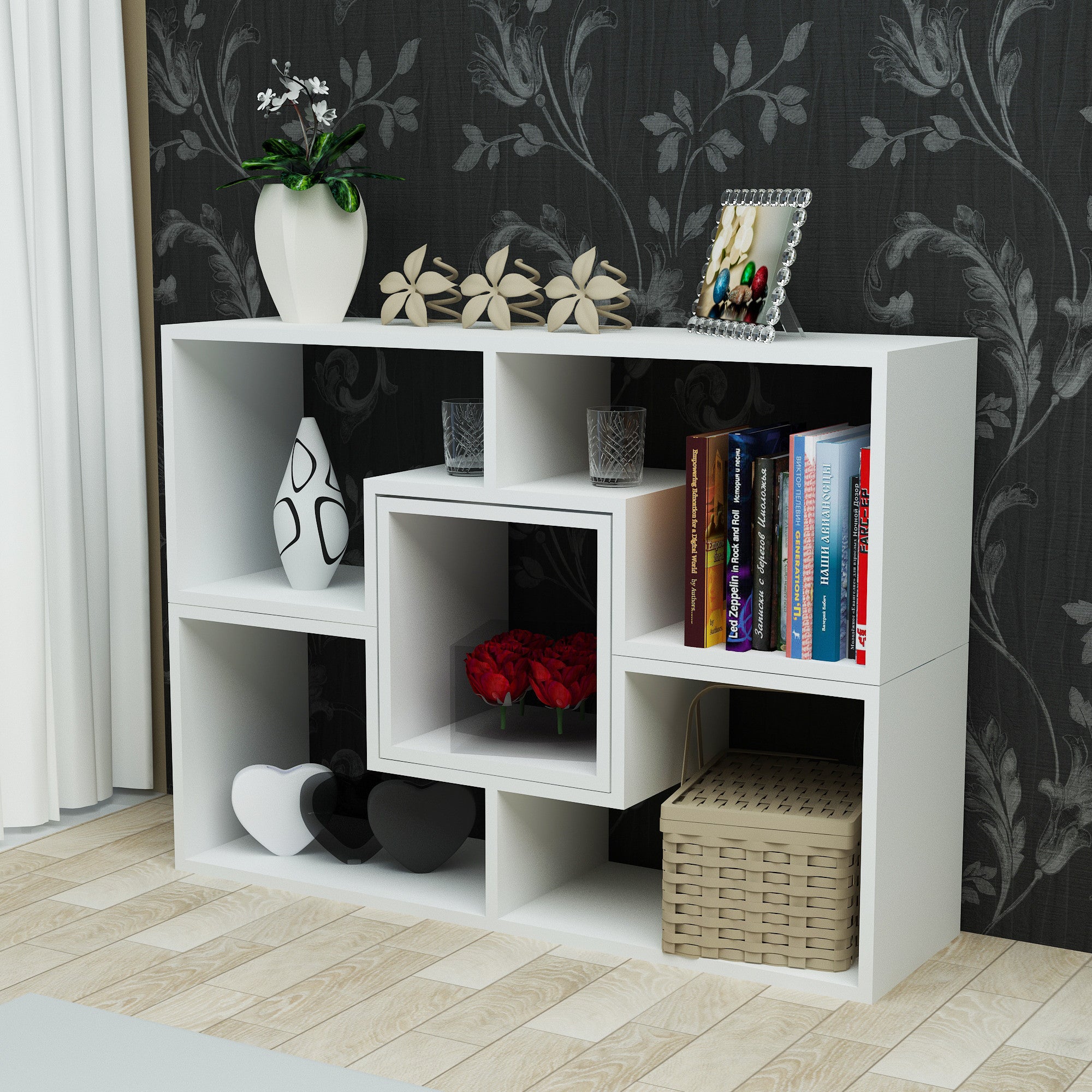 Estante moderna – 105 cm de largura – Branca – Painel de partículas revestido a melamina