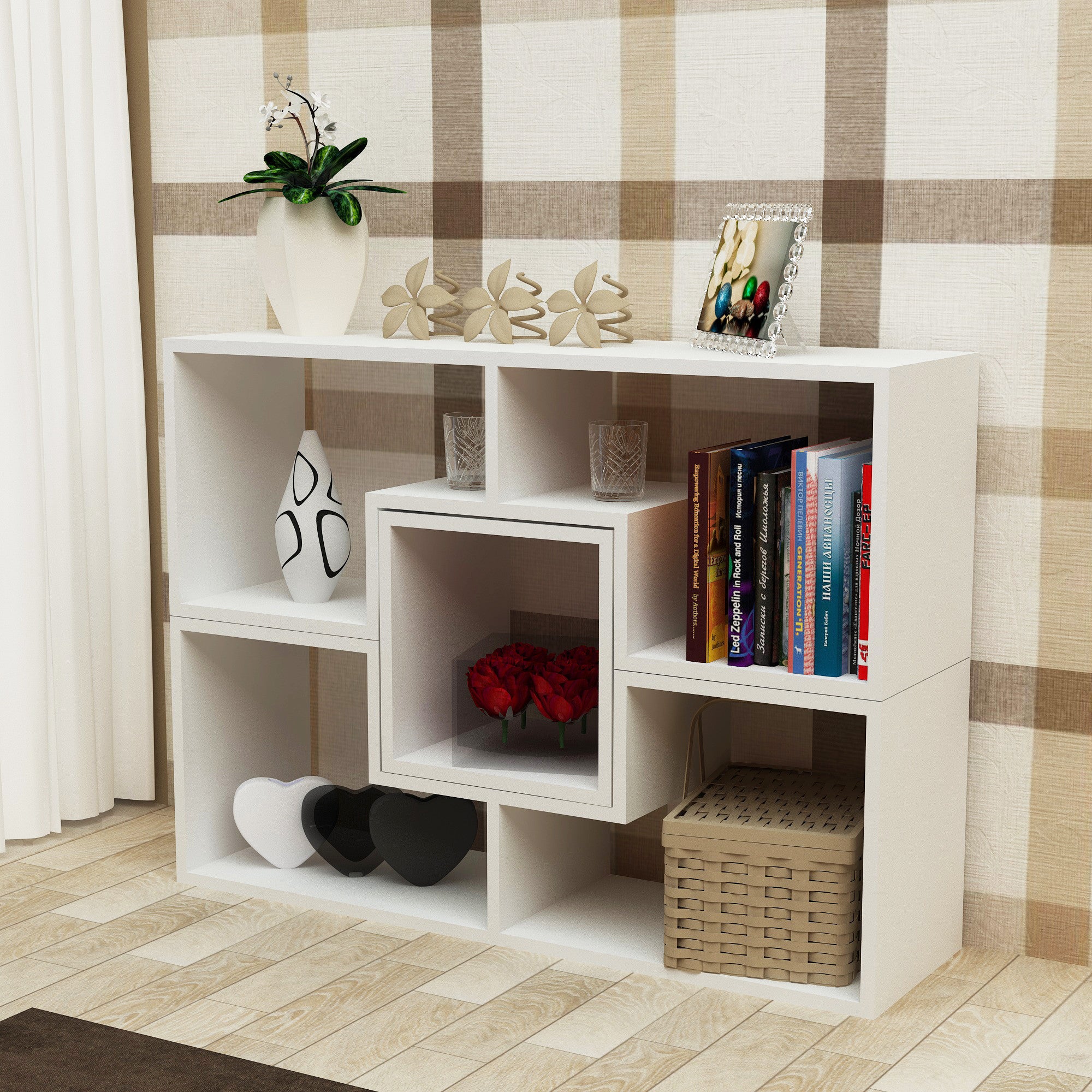 Estante moderna – 105 cm de largura – Branca – Painel de partículas revestido a melamina