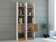 Estante Escandinava Moderna – 66,2 x 150 x 29,5 cm – Branco e Teca – Painel de Partículas Revestido com Melamina