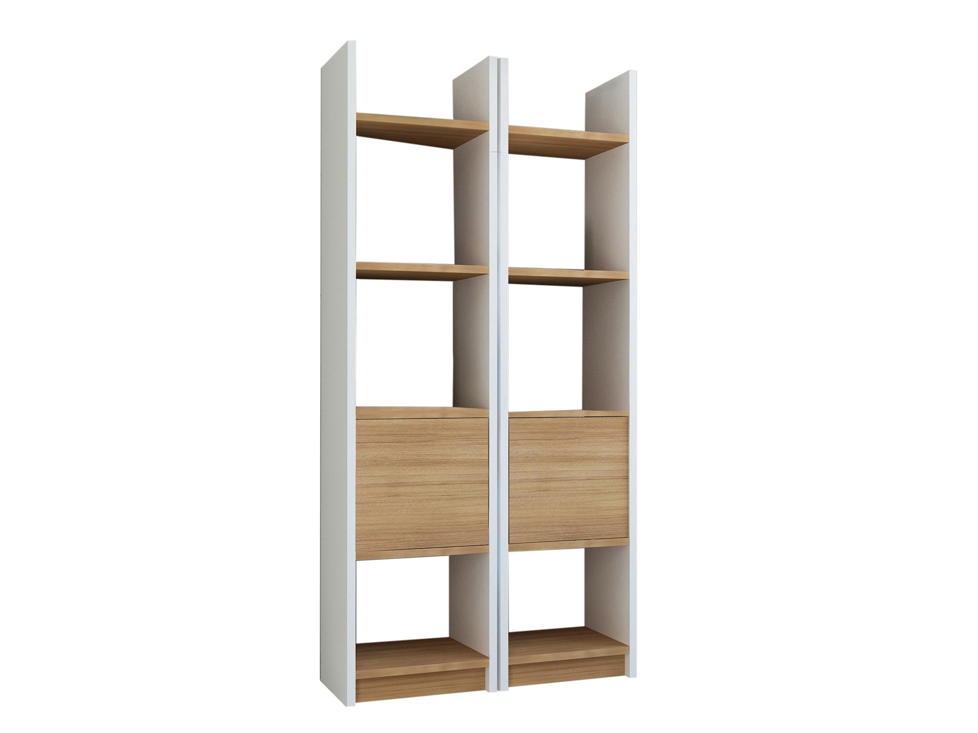 Estante Escandinava Moderna – 66,2 x 150 x 29,5 cm – Branco e Teca – Painel de Partículas Revestido com Melamina