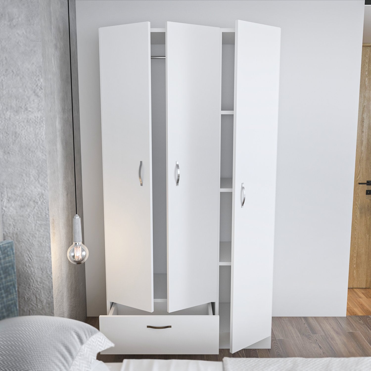 Guarda-roupa – 90 x 170 x 40 cm – Branco – Painel de partículas revestido a melamina