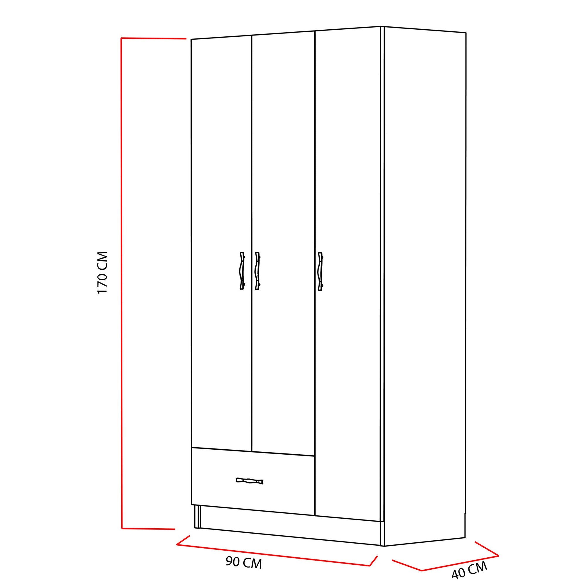 Guarda-roupa – 90 x 170 x 40 cm – Branco – Painel de partículas revestido a melamina