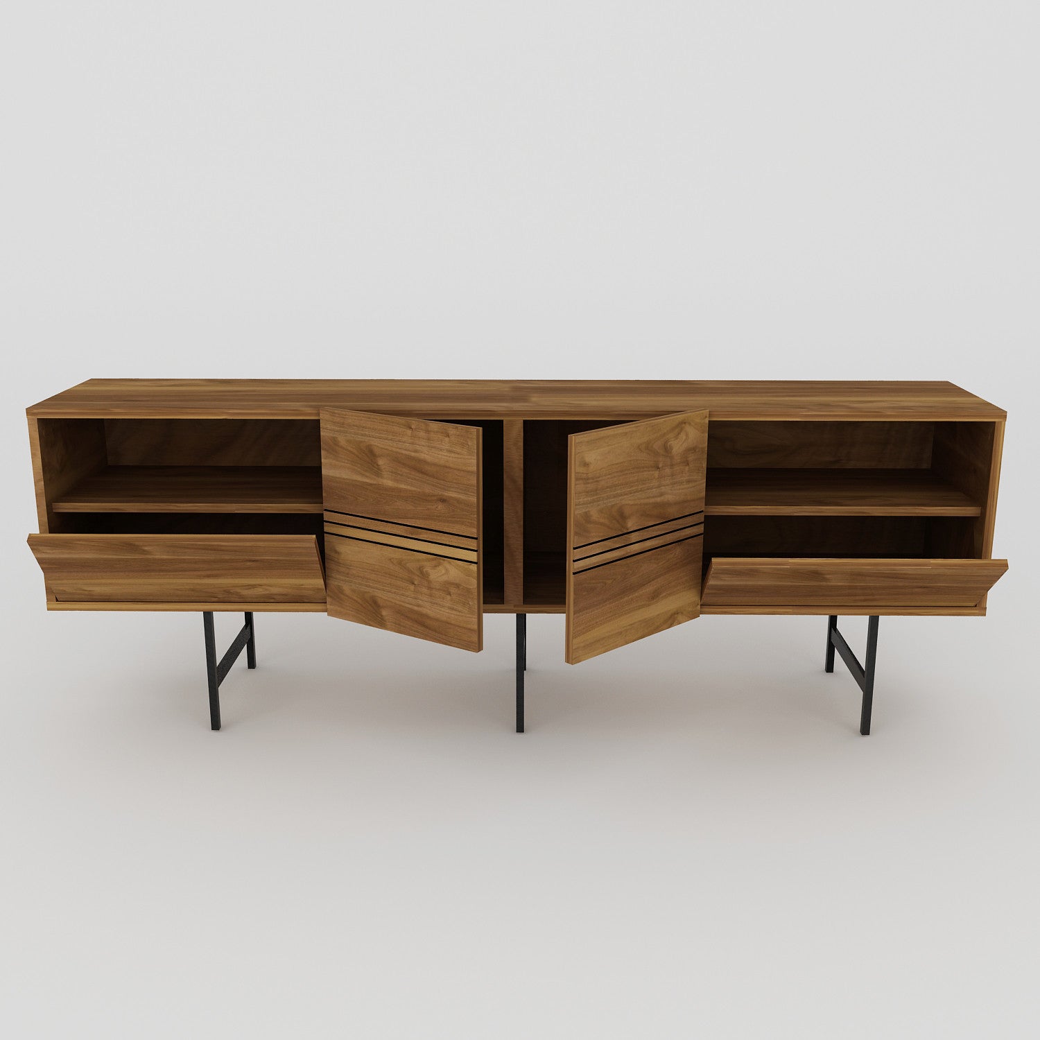 Móvel de TV moderno – 180 cm – nogueira e preto – painel de partículas revestido de melamina