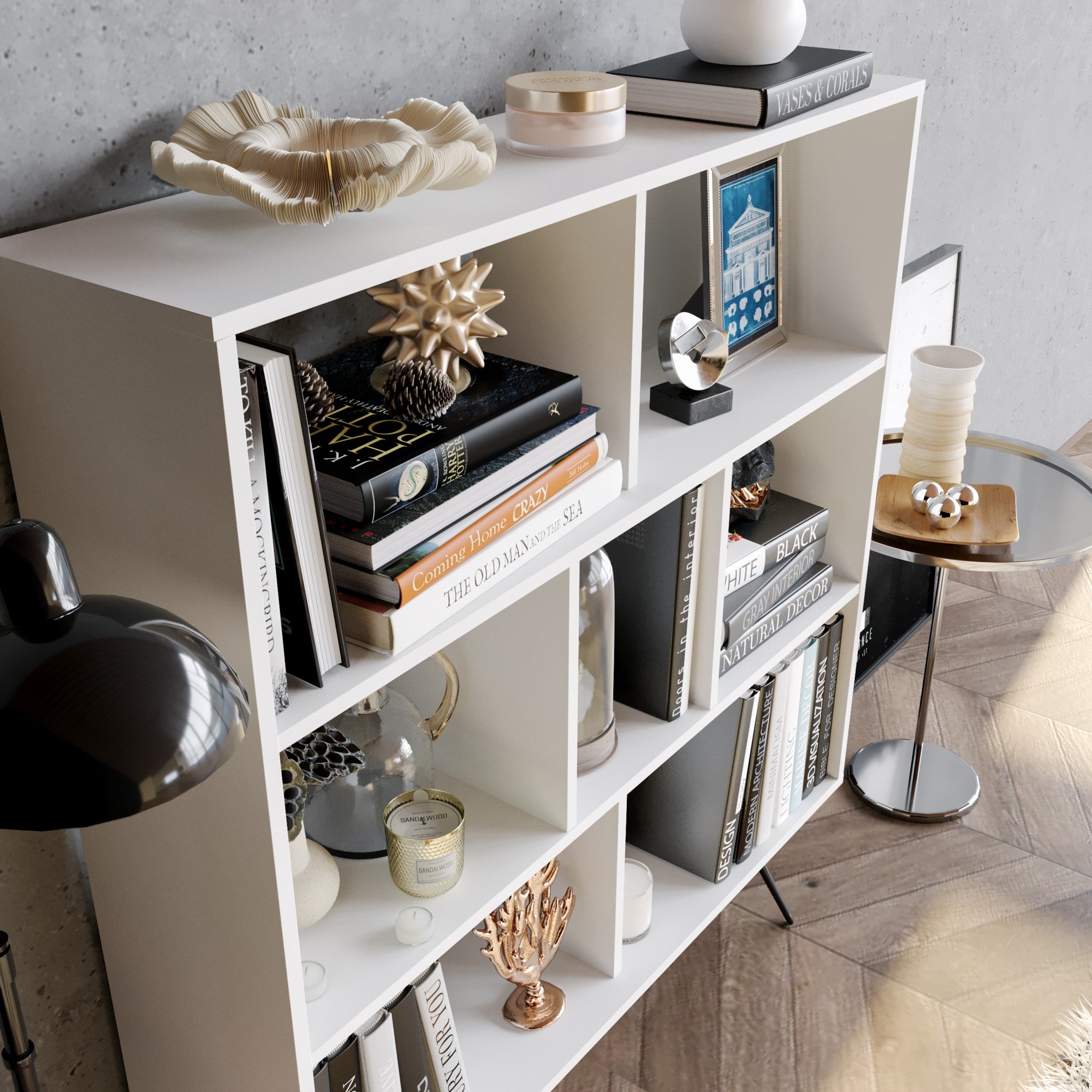 Estante de livros moderna – 120 cm x 132,2 cm x 29,5 cm – Branca – Melamina