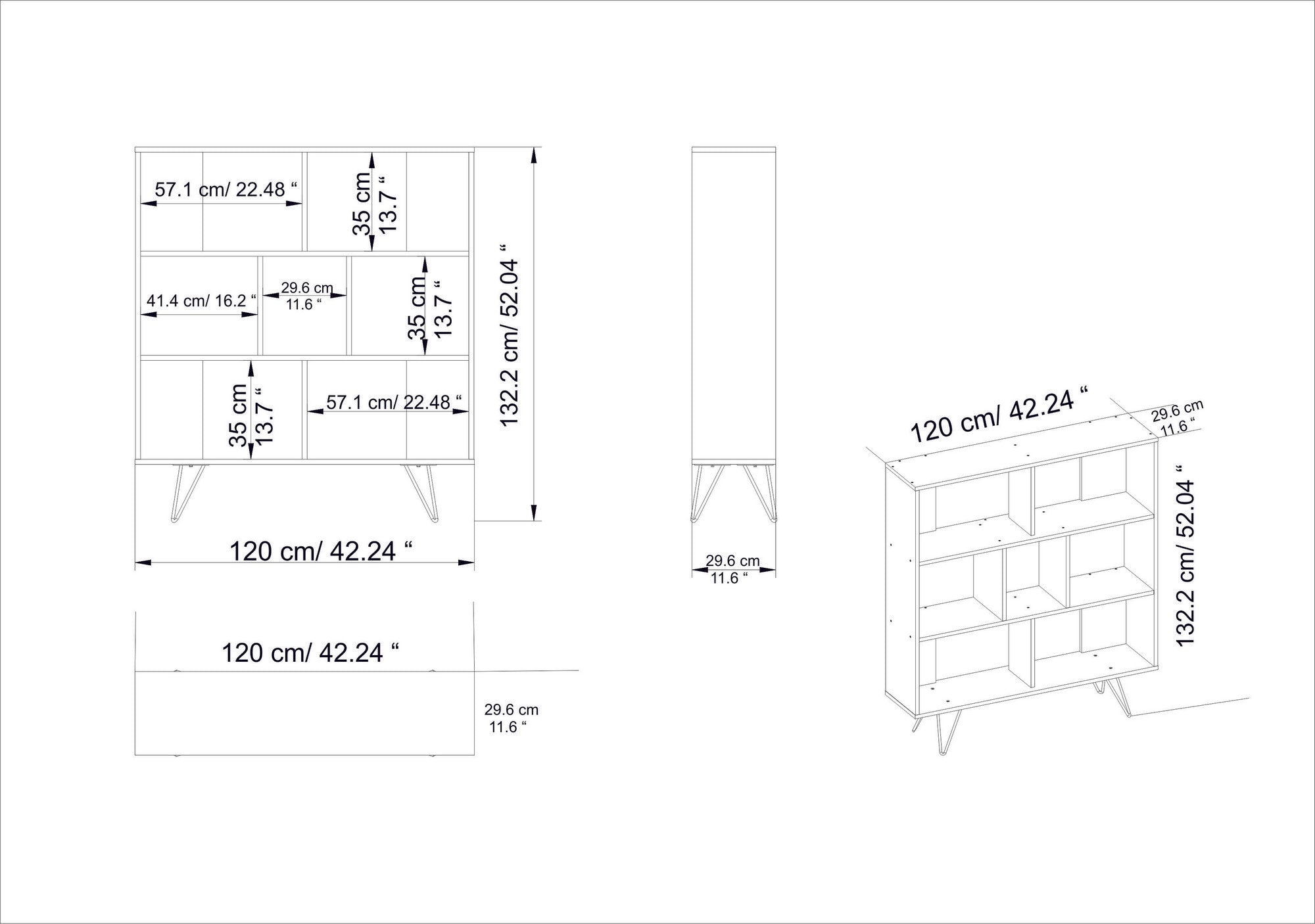 Estante de livros – 120 x 132,2 x 29,5 cm – Nogueira – Melamina