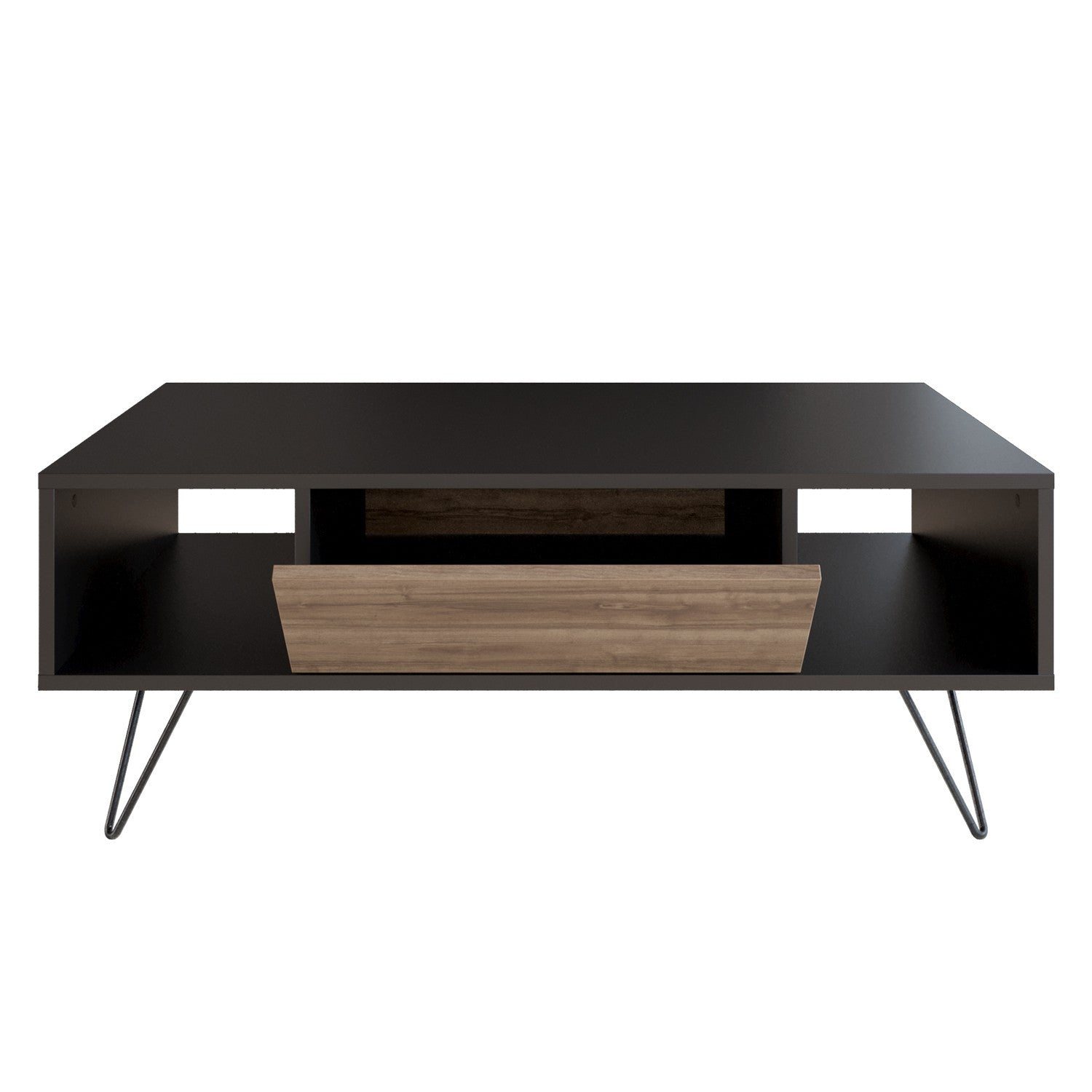 Mesa de Centro Moderna – 120 x 60 x 45,6 cm – Preto e Nogueira – 100% Melamina