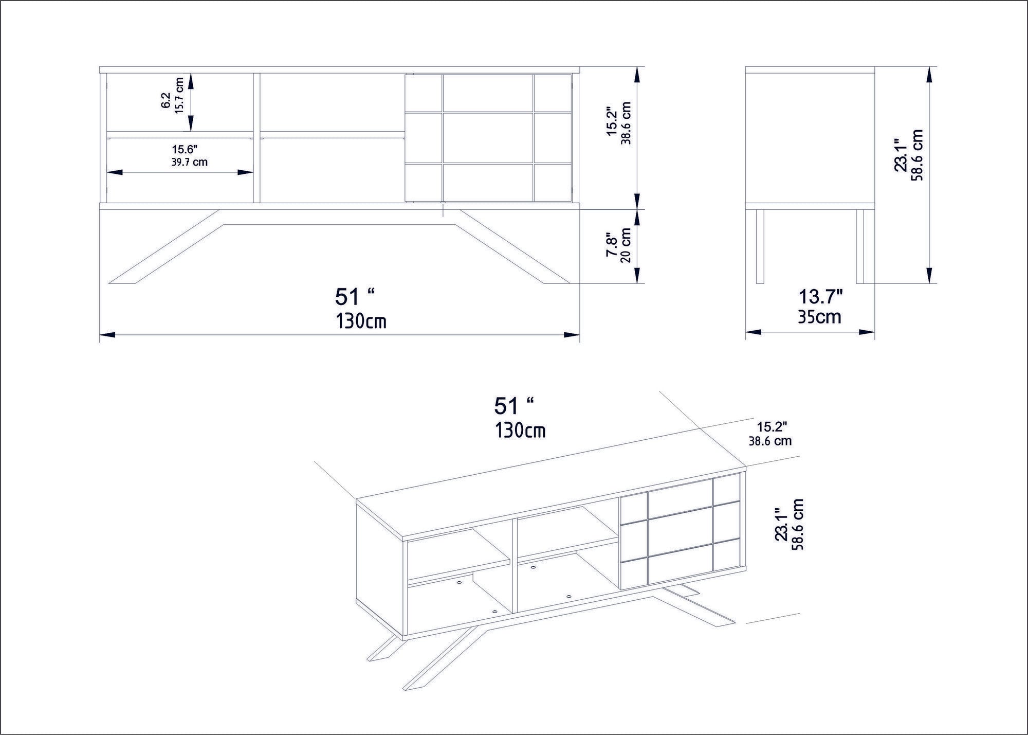 Móvel de TV moderno – 130 cm – preto e nogueira – painel de partículas revestido a melamina