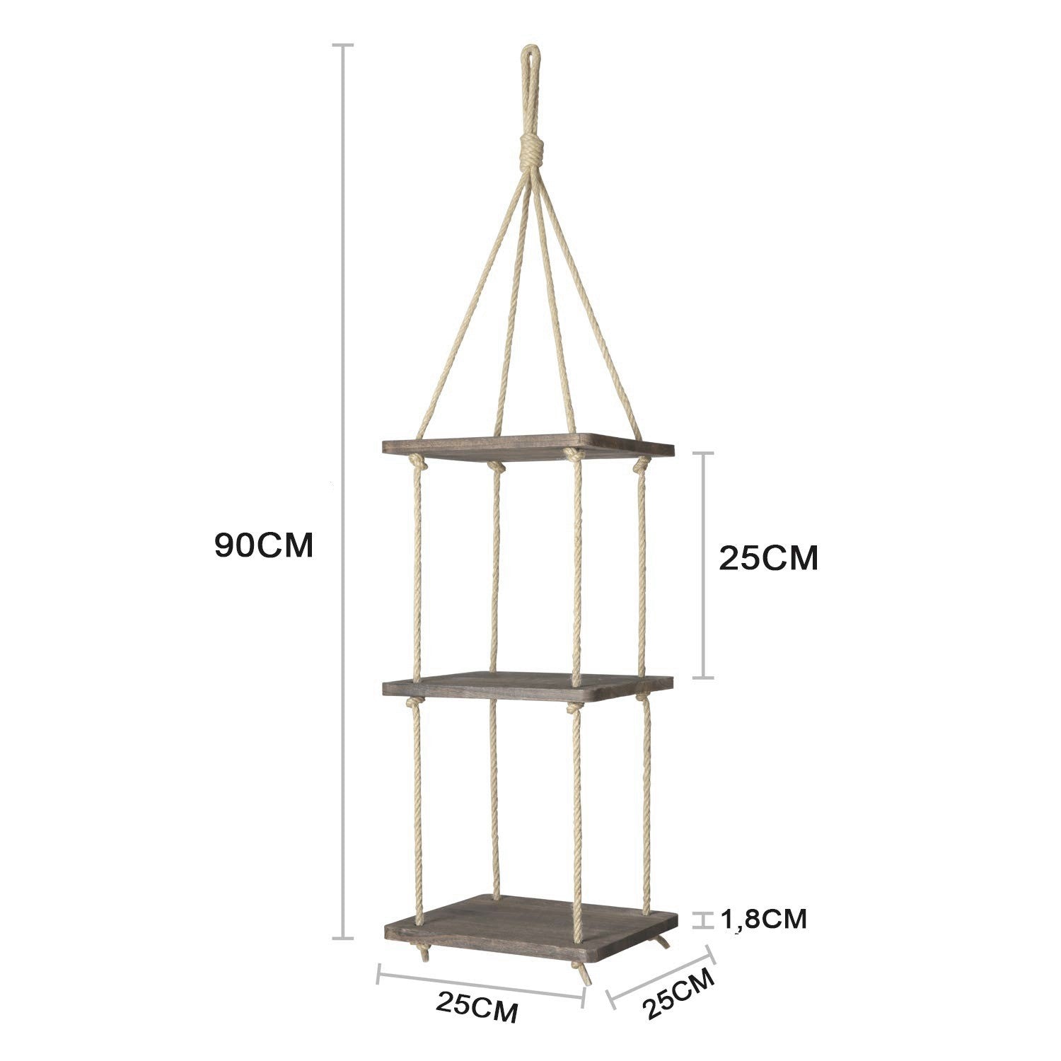 Prateleira de parede – 90 cm x 25 cm x 1.8 cm – Cor noz – Madeira de abeto