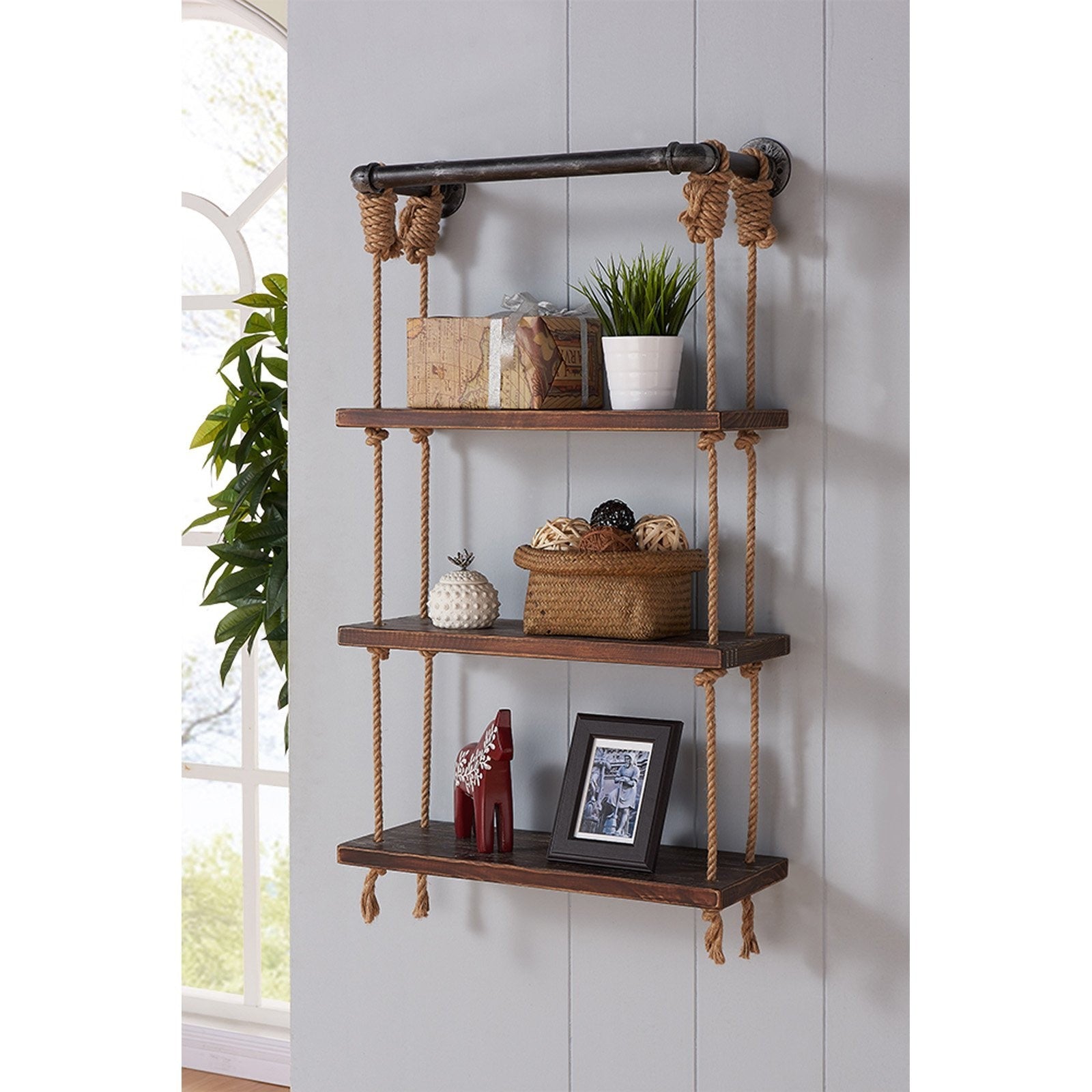 Prateleira de parede – 60cm x 120cm x 13cm – Nogueira e Preto – Madeira de abeto e metal