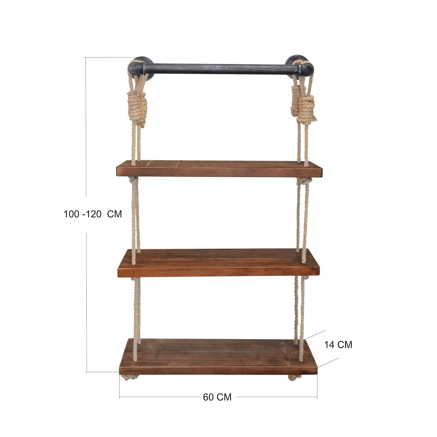 Prateleira de parede – 60cm x 120cm x 13cm – Nogueira e Preto – Madeira de abeto e metal