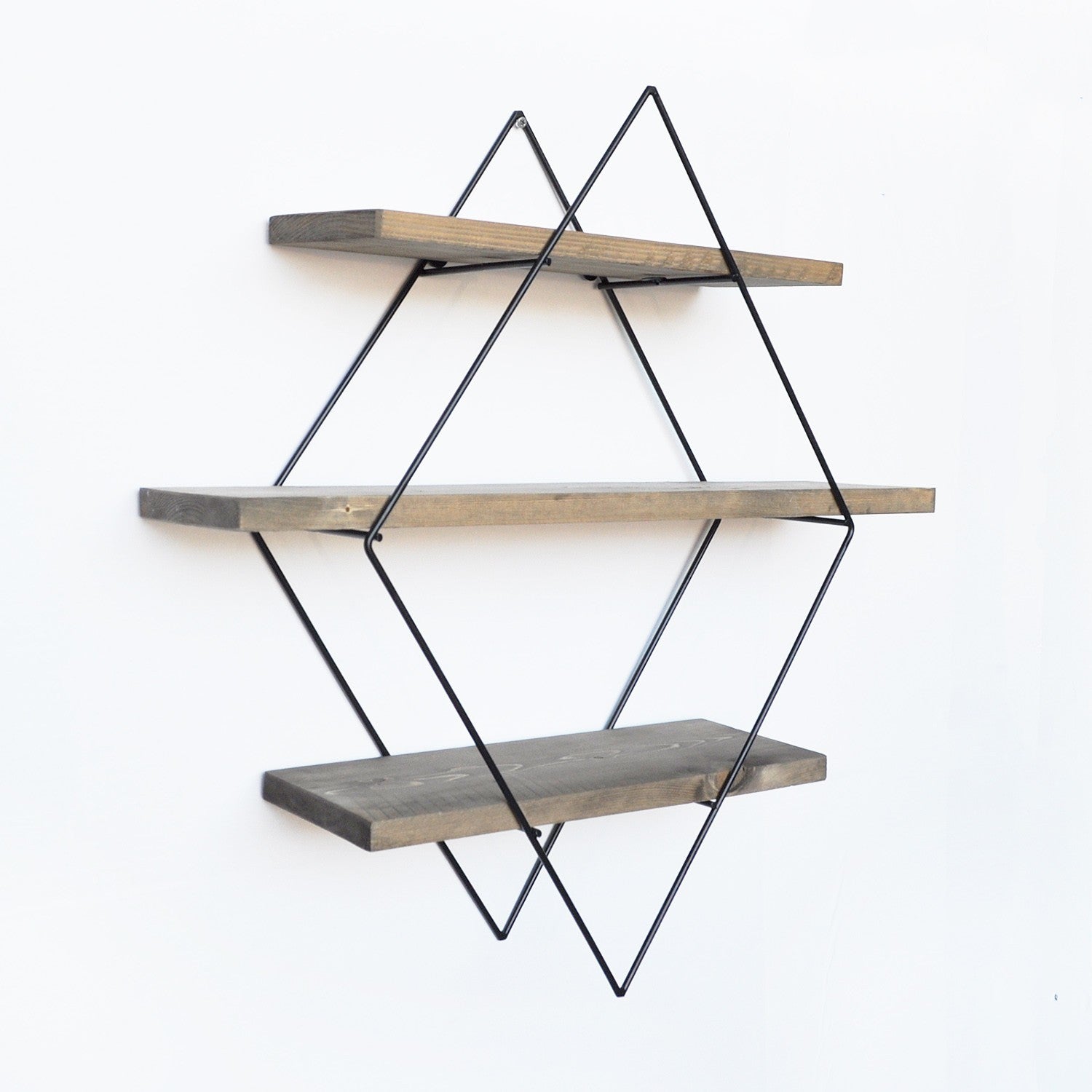 Prateleira decorativa de parede – 60 cm x 60 cm x 14 cm – Nogueira e Preto – Madeira de Abeto