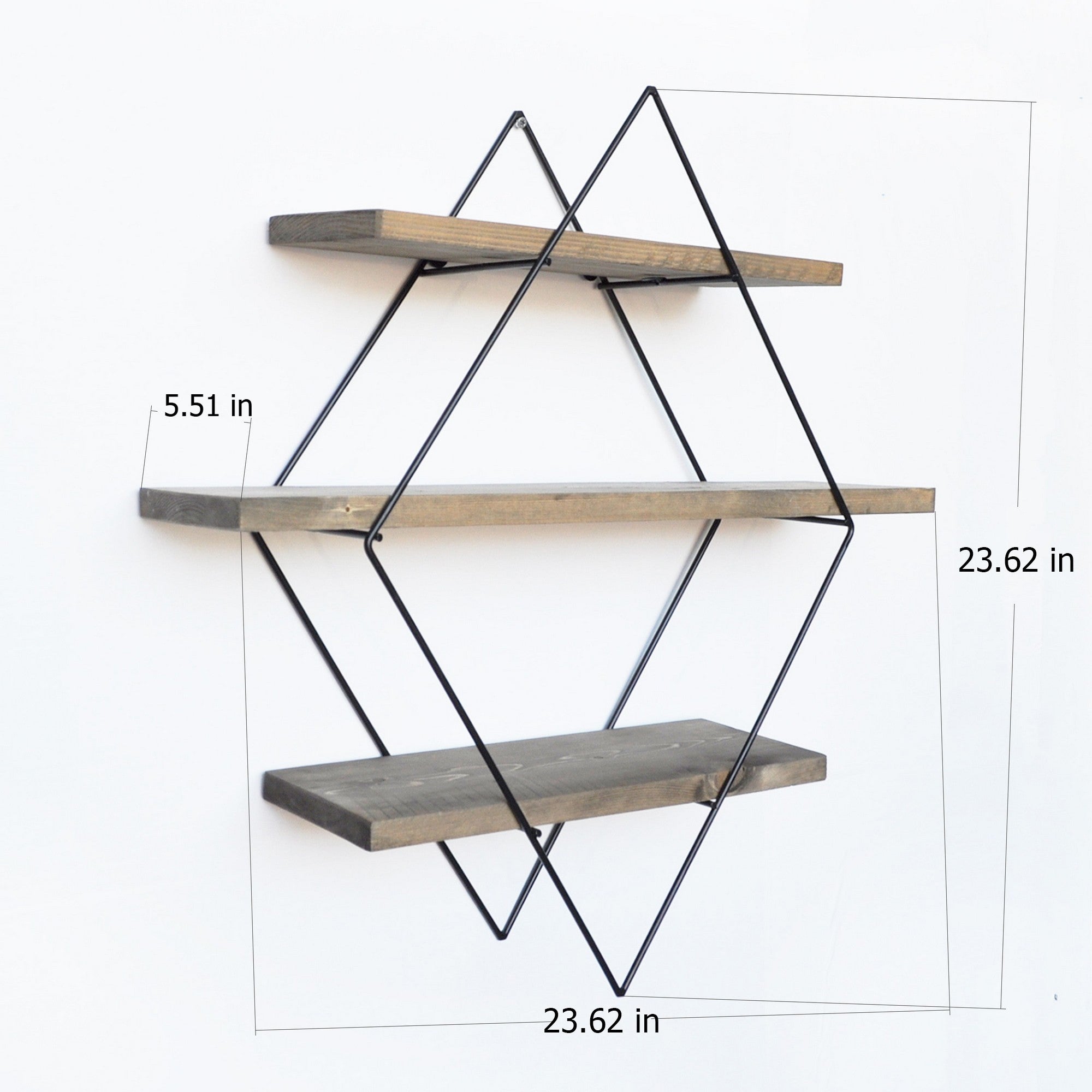 Prateleira decorativa de parede – 60 cm x 60 cm x 14 cm – Nogueira e Preto – Madeira de Abeto