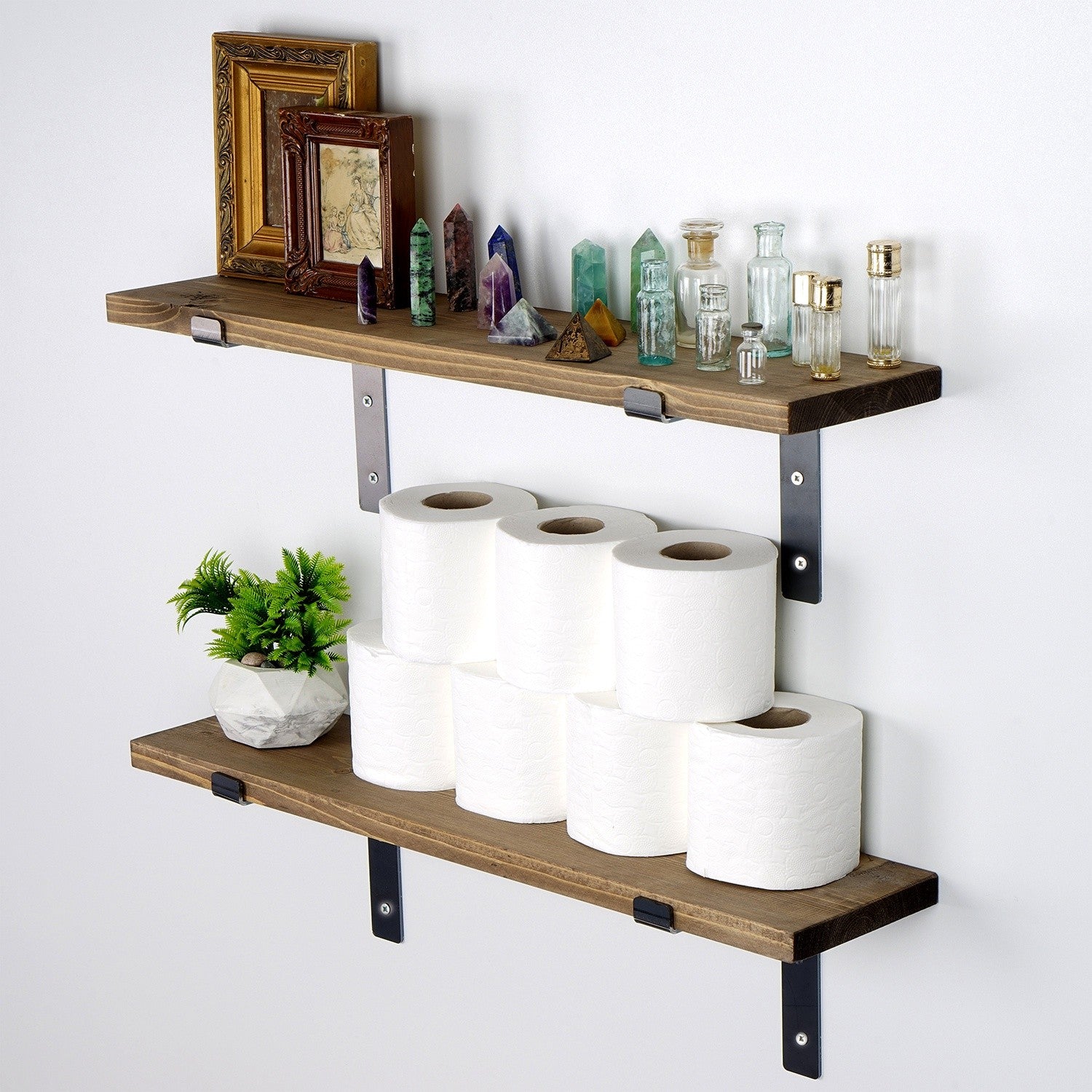 Prateleira de parede decorativa em madeira – 60 cm x 16 cm x 14 cm – Nogueira Preta