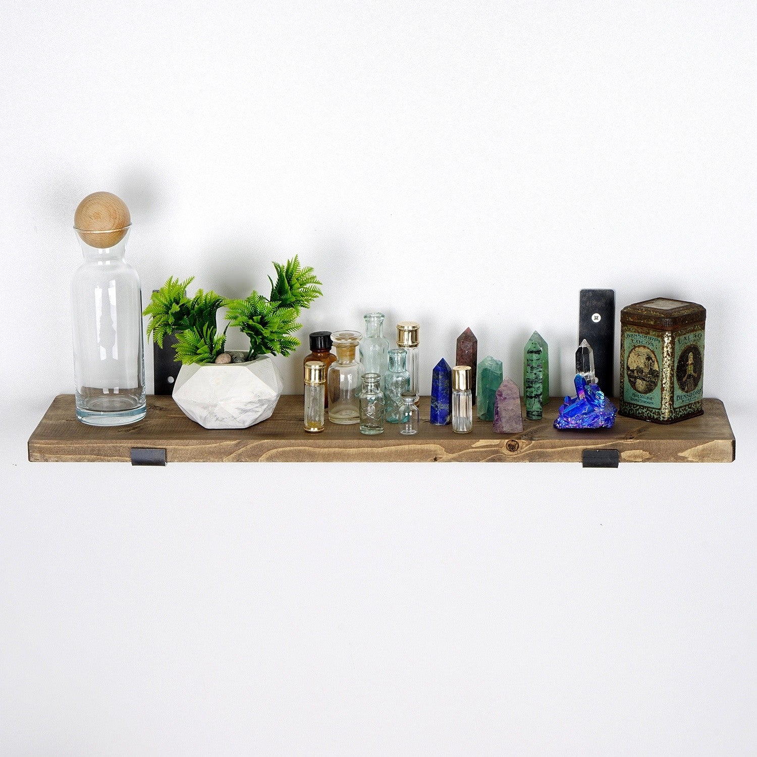 Prateleira de parede decorativa – 60 cm x 16 cm x 14 cm – Preto e Nogueira – Madeira e metal