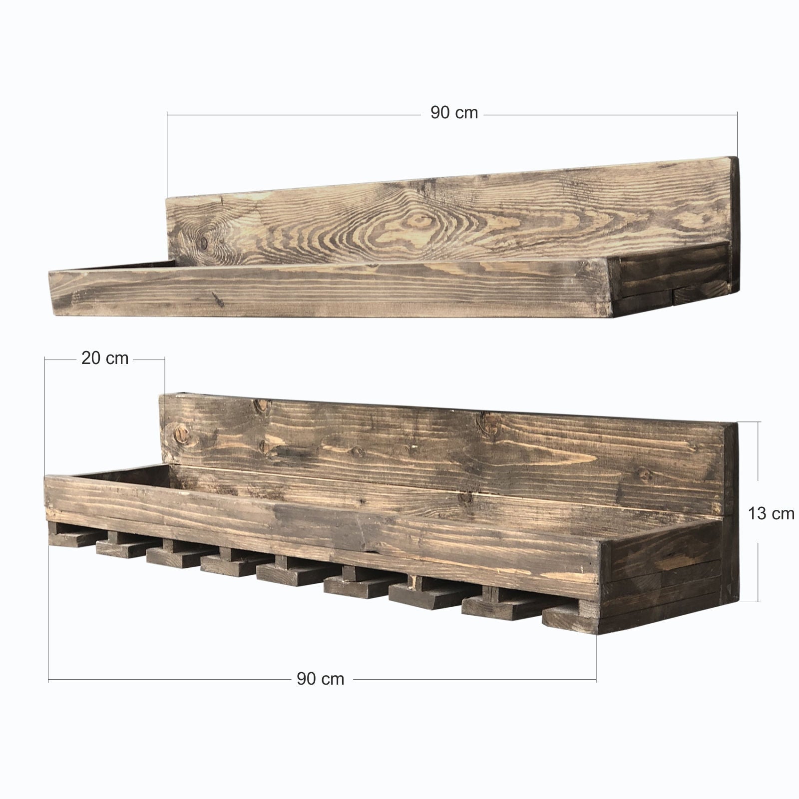 Prateleira de Parede em Madeira Maciça Nogueira - 90cm - Conjunto de 2 Peças para Fixação na Parede