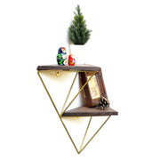 Prateleira de parede de madeira – 30 cm x 33 cm x 13 cm – Nogueira e dourado – Madeira maciça