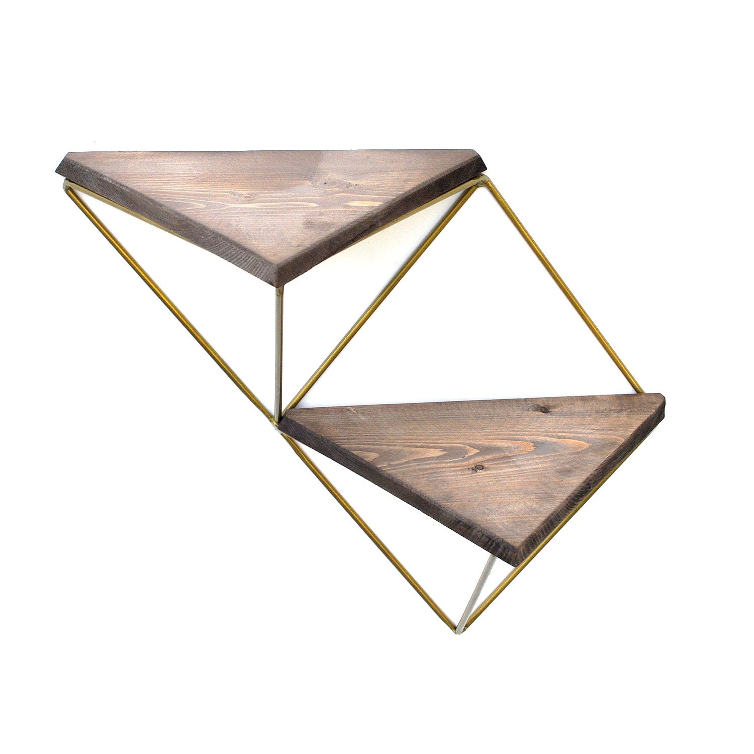 Prateleira de parede de madeira – 30 cm x 33 cm x 13 cm – Nogueira e dourado – Madeira maciça