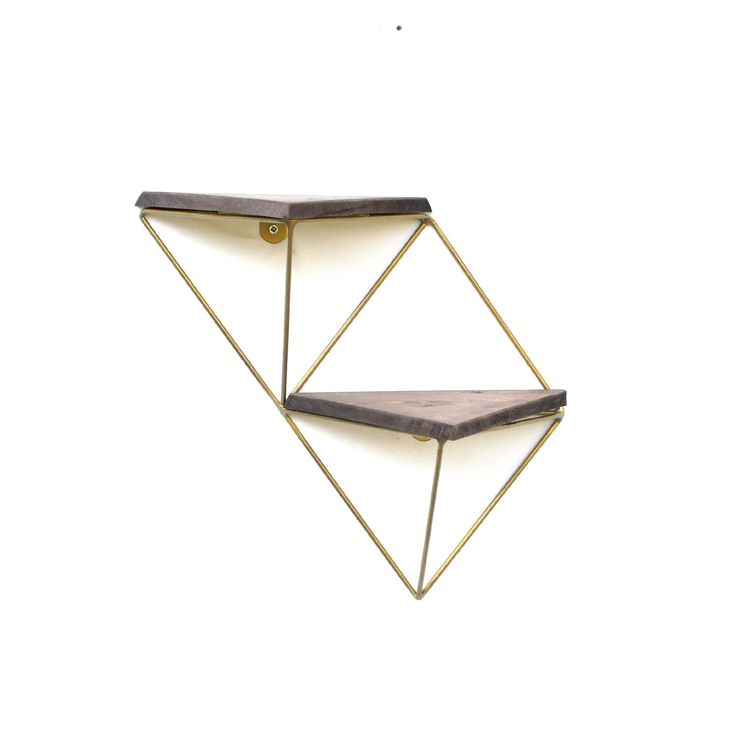 Prateleira de parede de madeira – 30 cm x 33 cm x 13 cm – Nogueira e dourado – Madeira maciça