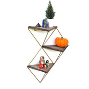 Prateleira decorativa de parede em madeira – 34 cm x 45 cm x 13 cm – Nogueira e Dourado