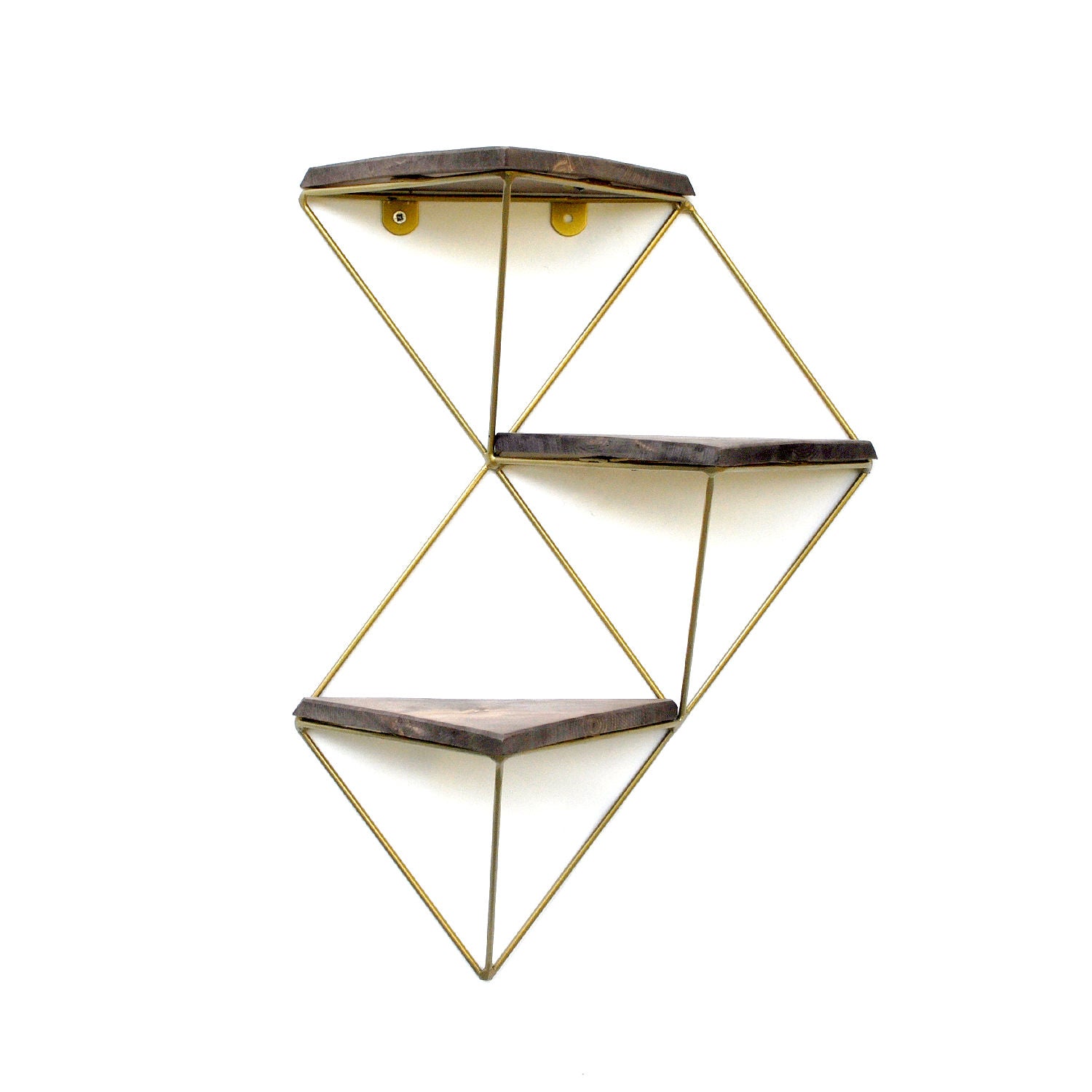 Prateleira decorativa de parede em madeira – 34 cm x 45 cm x 13 cm – Nogueira e Dourado