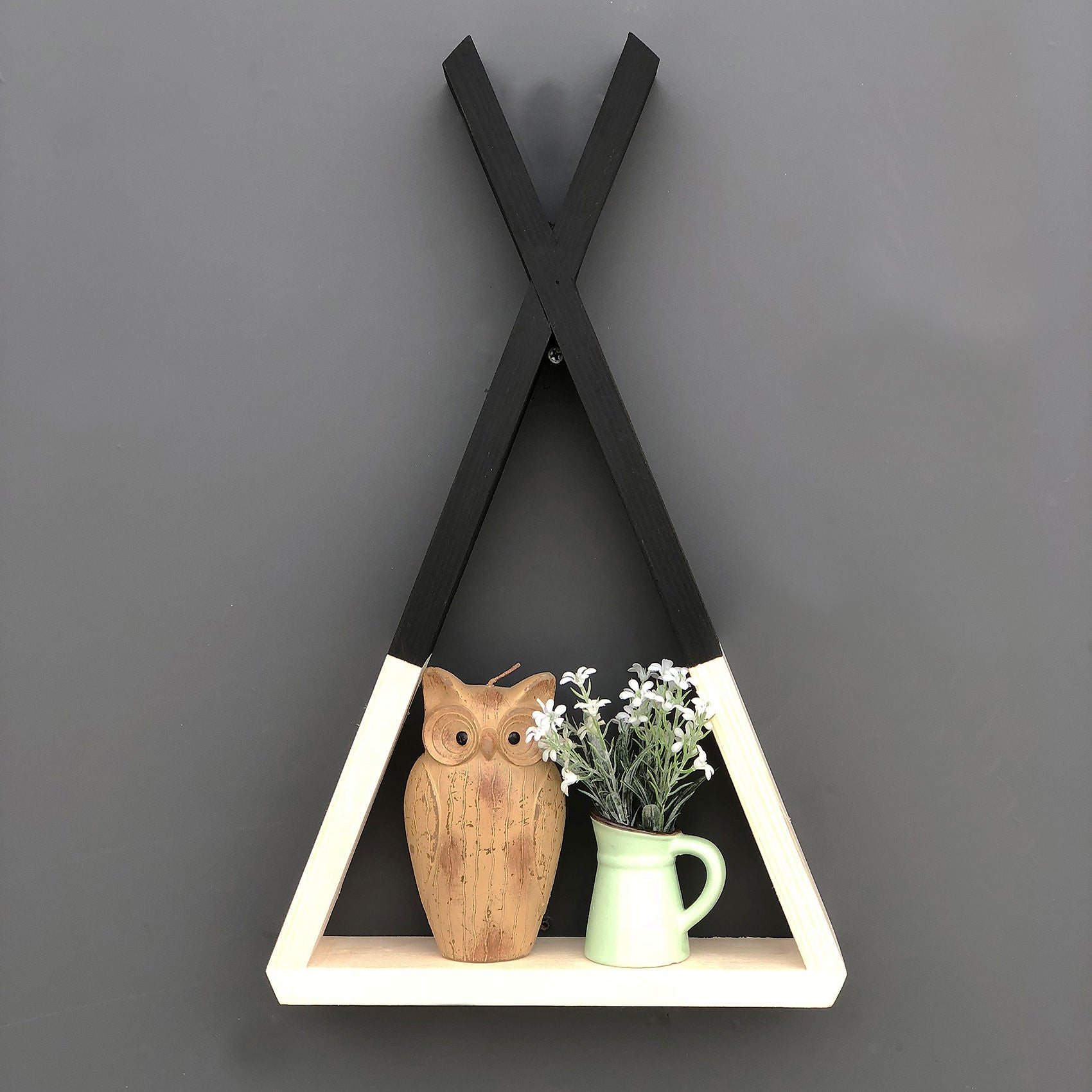 Prateleira de parede – 25cm x 42cm x 6cm – Nogueira e Preto – Madeira Maciça