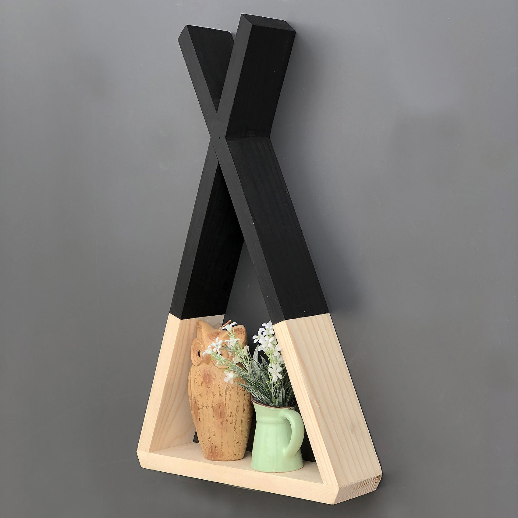 Prateleira de parede – 25cm x 42cm x 6cm – Nogueira e Preto – Madeira Maciça
