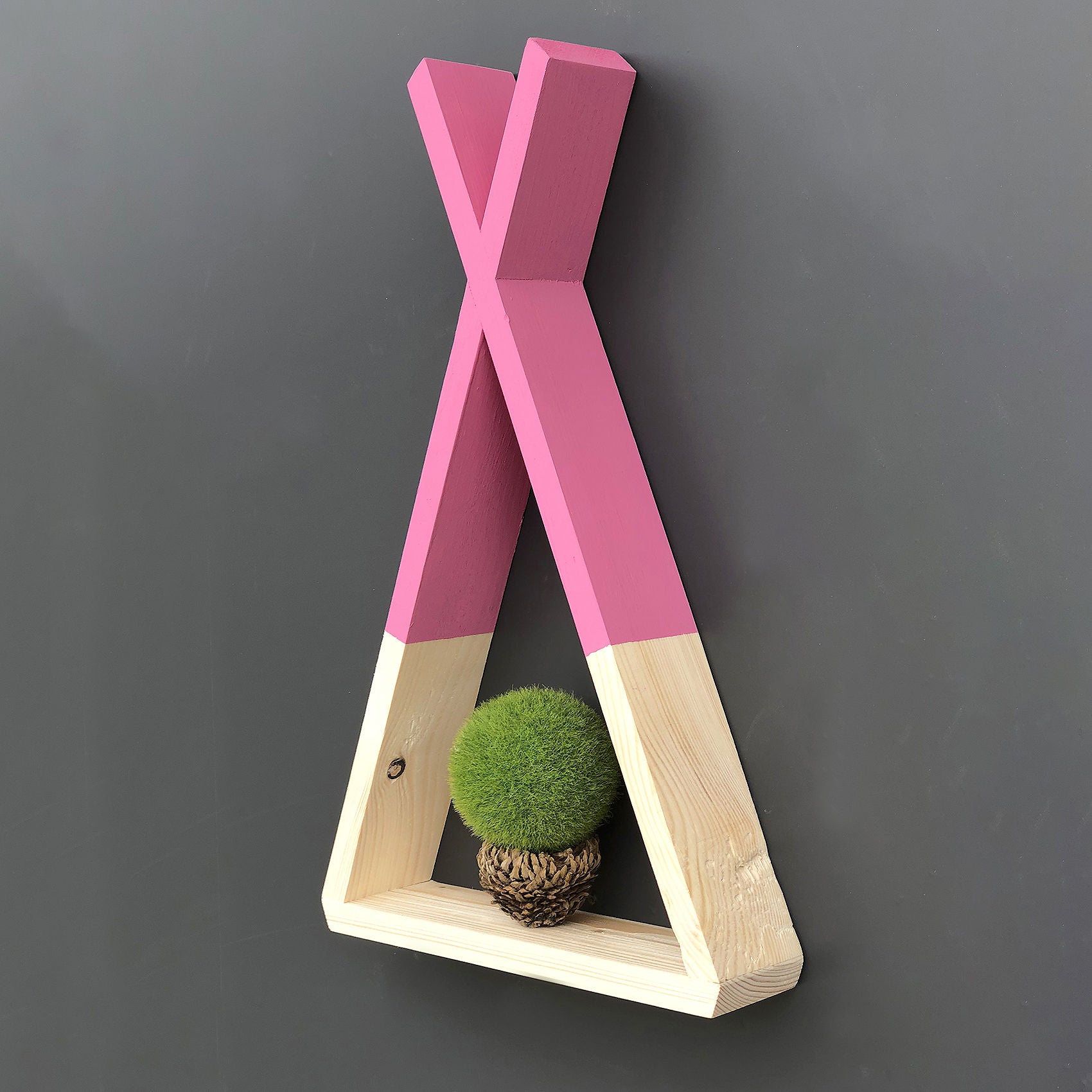 Prateleira de parede – 25cm x 42cm x 6cm – Nogueira e Rosa – Madeira Sólida