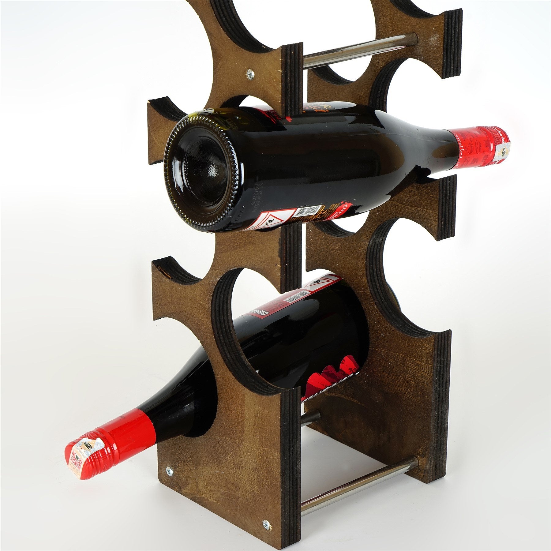 Garrafeira decorativa de madeira – 14 cm x 60 cm x 15 cm – Nogueira – Contraplacado