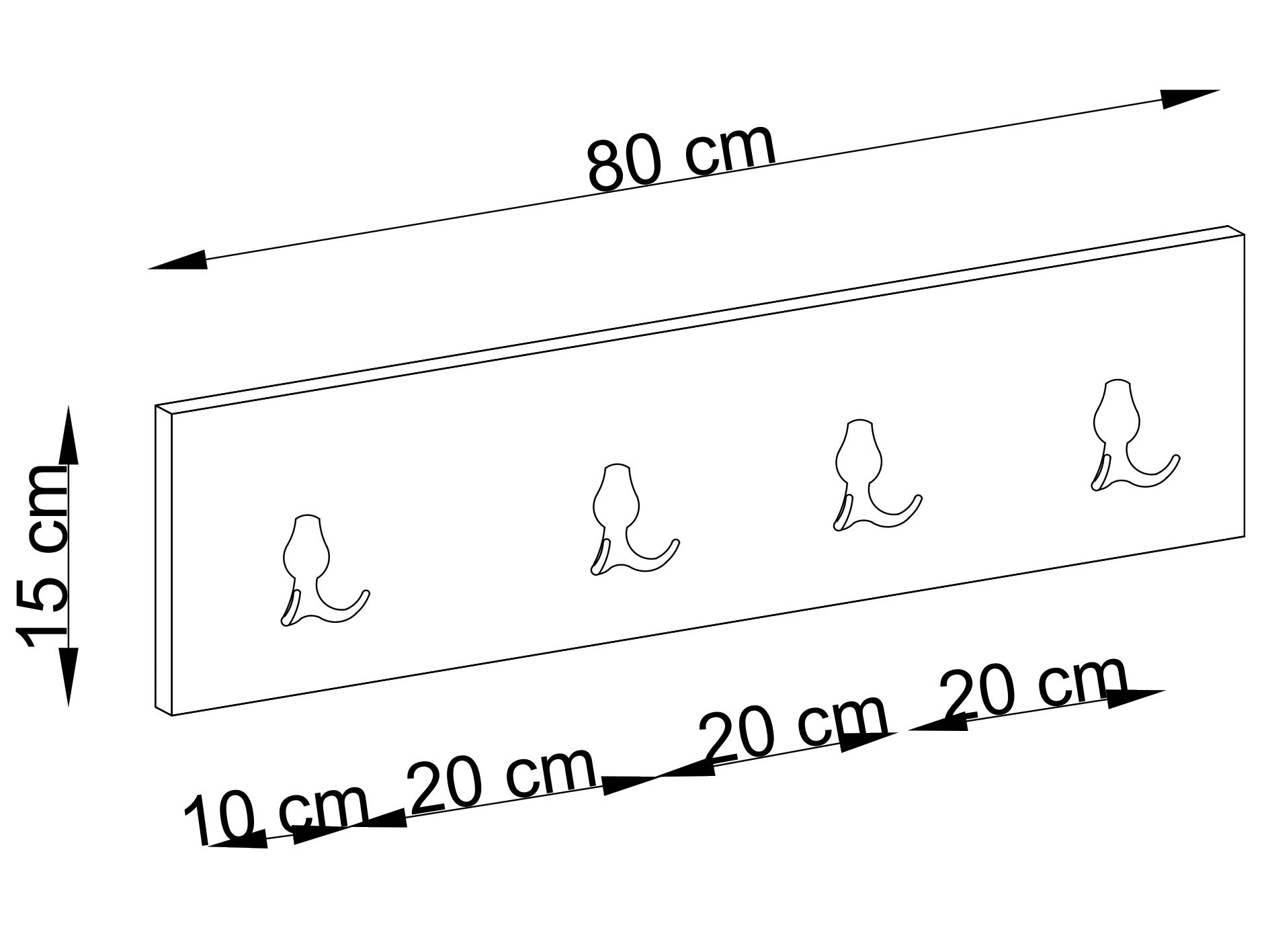 Cabide de Parede – 80cm x 15cm – Carvalho Safira – MDF revestido de melamina