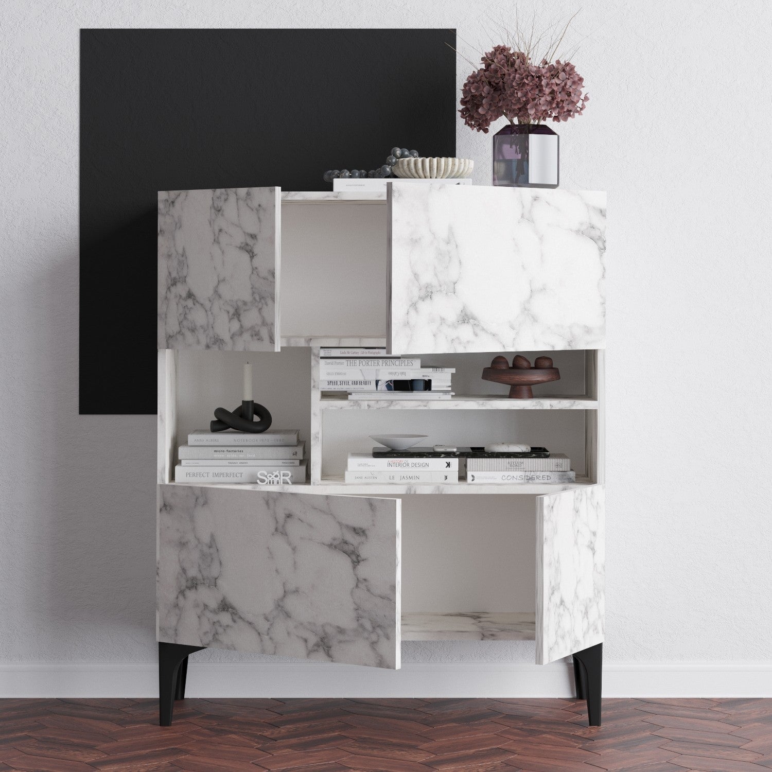 Aparador em mármore de Carrara – 100 cm x 35 cm x 125 cm – mármore de Carrara – painel de partículas revestido a melamina