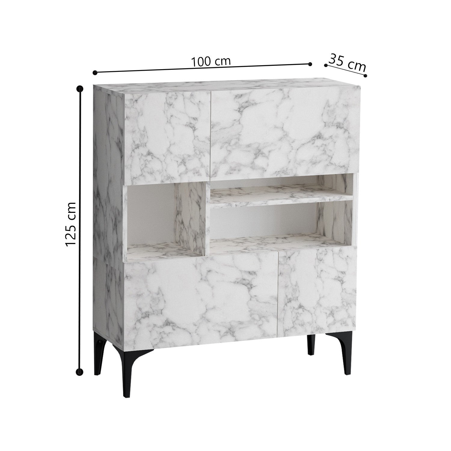 Aparador em mármore de Carrara – 100 cm x 35 cm x 125 cm – mármore de Carrara – painel de partículas revestido a melamina
