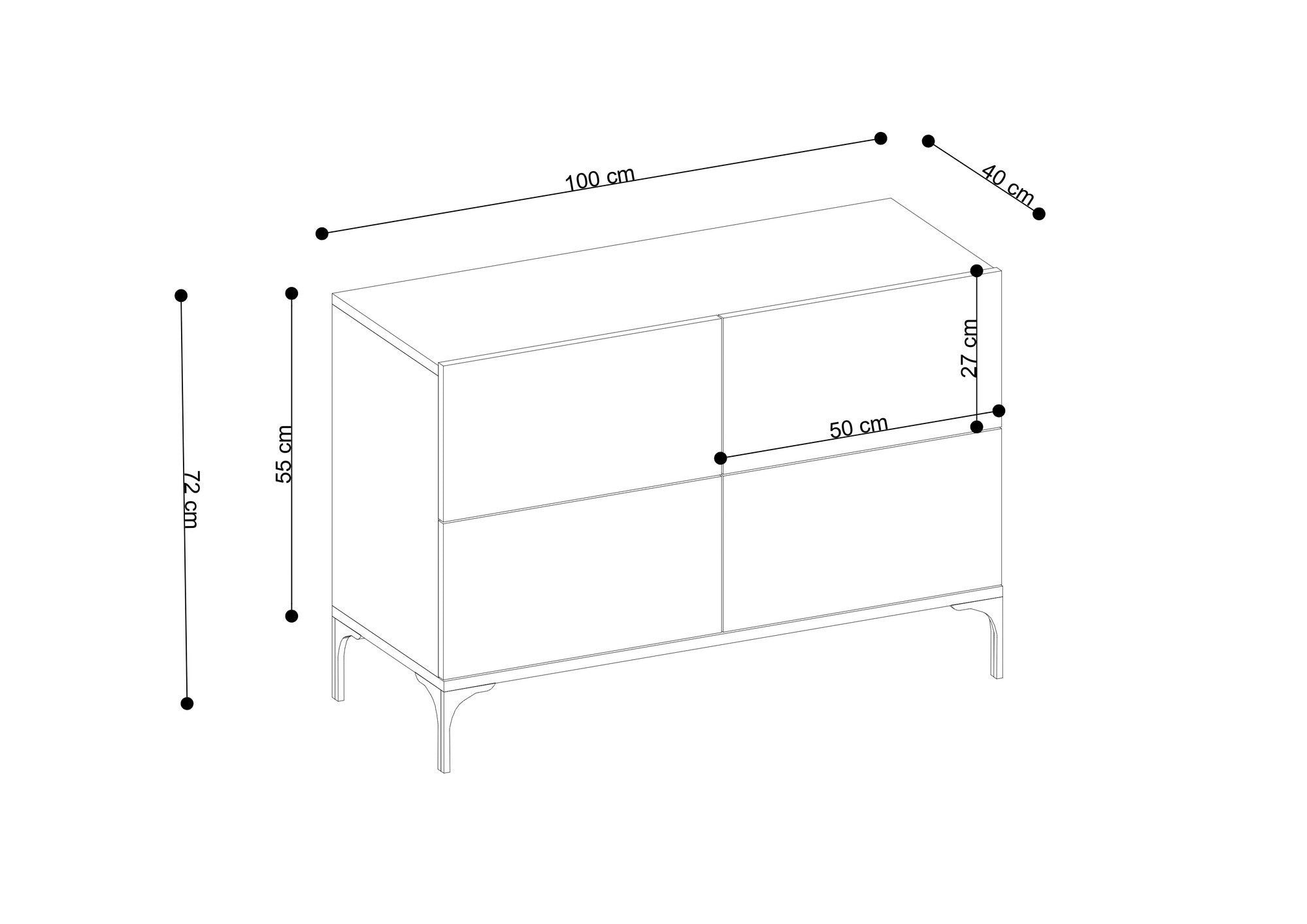 Aparador em painel de partículas revestido a melamina – 100 cm x 72 cm x 40 cm – Carvalho safira