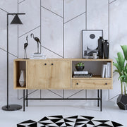 Aparador – 150 cm x 80 cm x 40 cm – Carvalho Safira e Preto – Aglomerado revestido de melamina