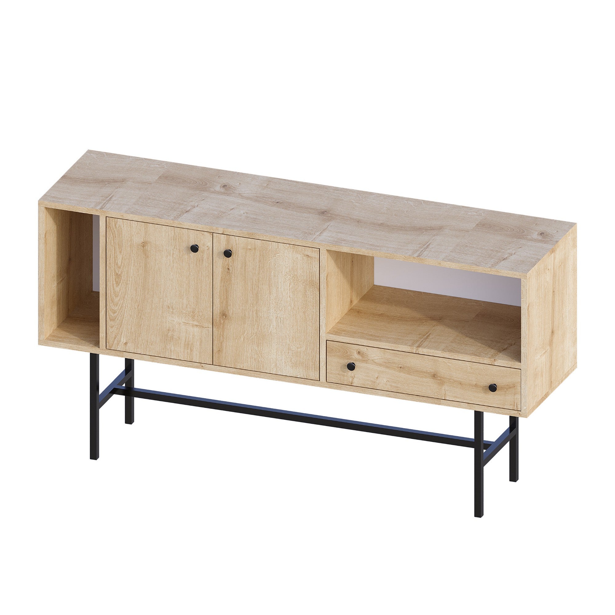 Aparador – 150 cm x 80 cm x 40 cm – Carvalho Safira e Preto – Aglomerado revestido de melamina