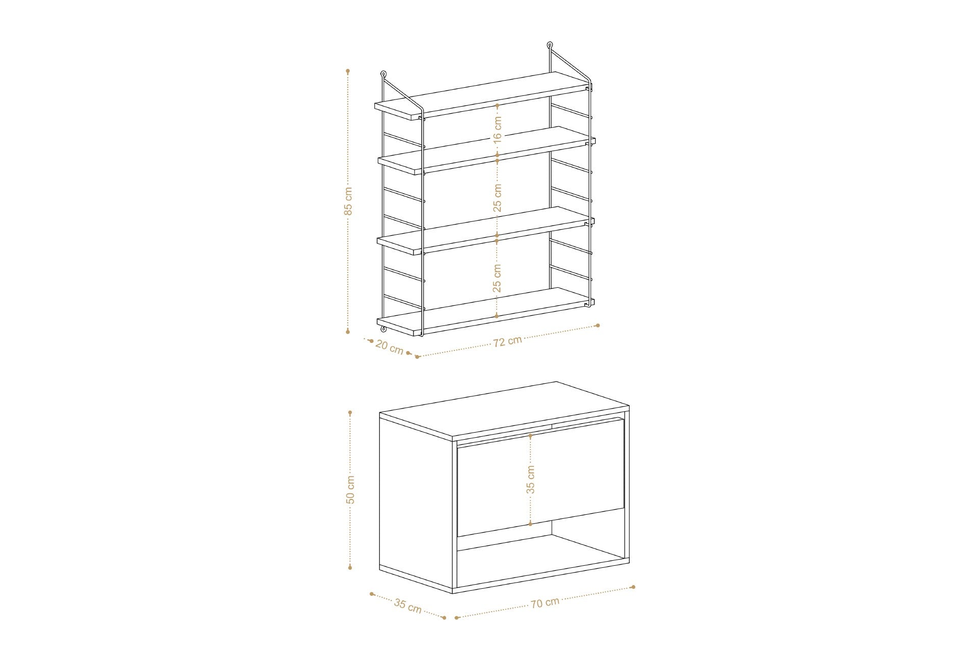Prateleira de parede – 72cm x 85cm x 20cm – Branco – MDF