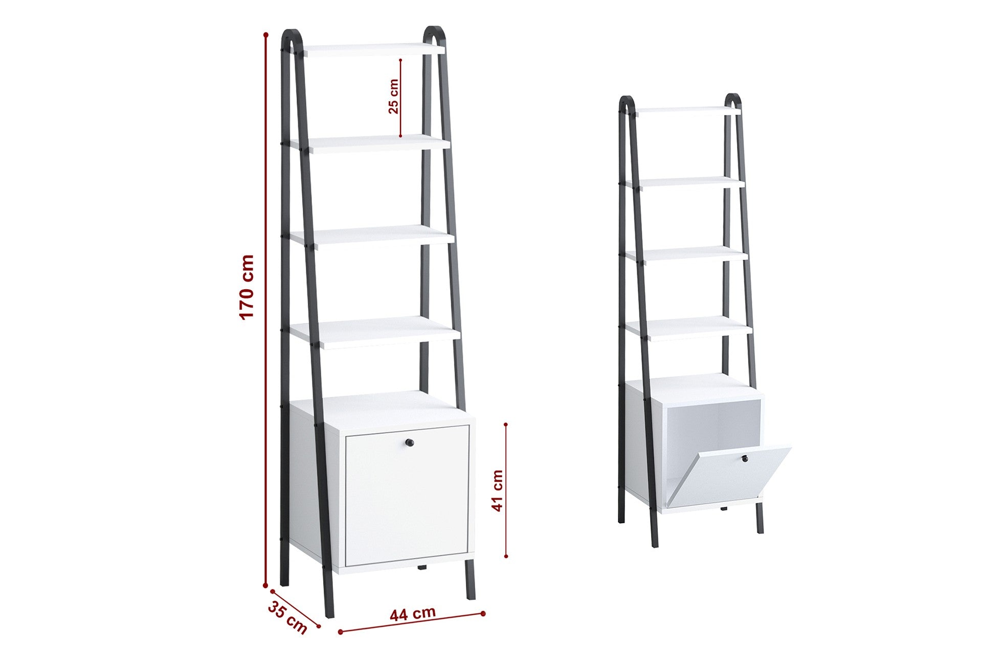 Estante de livros – 44 cm x 170 cm x 35 cm – Preto e Branco – Painel de partículas revestido em melamina