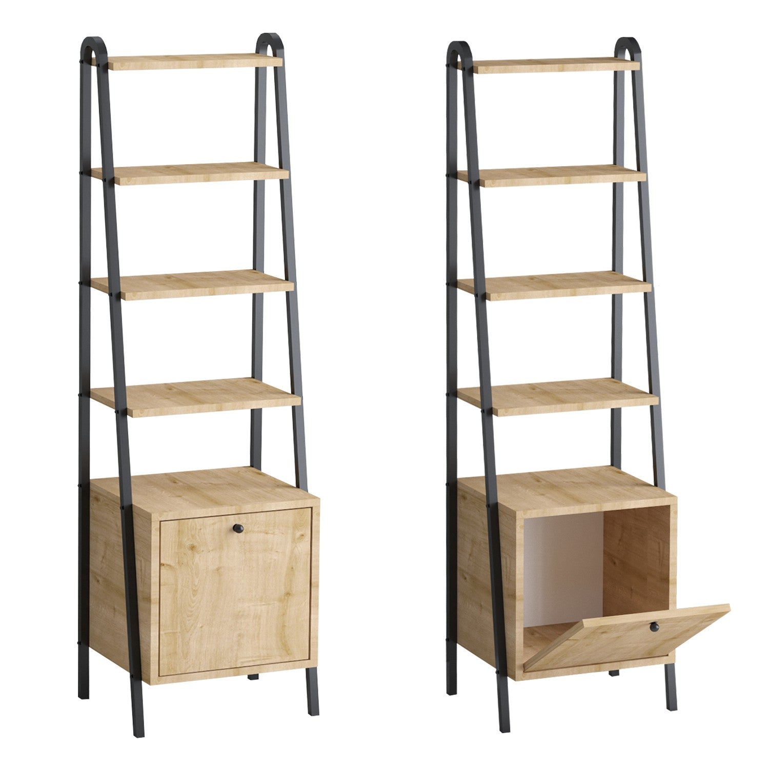 Estante de livros – 44cm x 170cm x 35cm – Carvalho Safira e Preto – Madeira Aglomerada