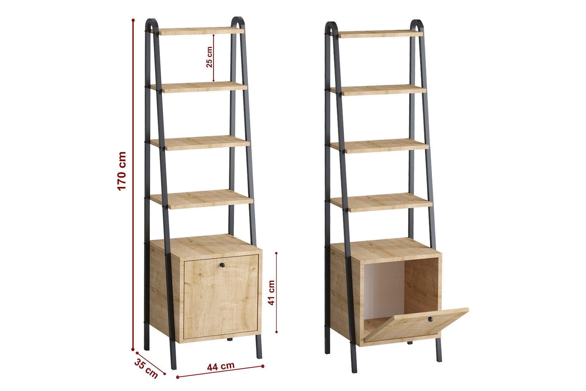 Estante de livros – 44cm x 170cm x 35cm – Carvalho Safira e Preto – Madeira Aglomerada