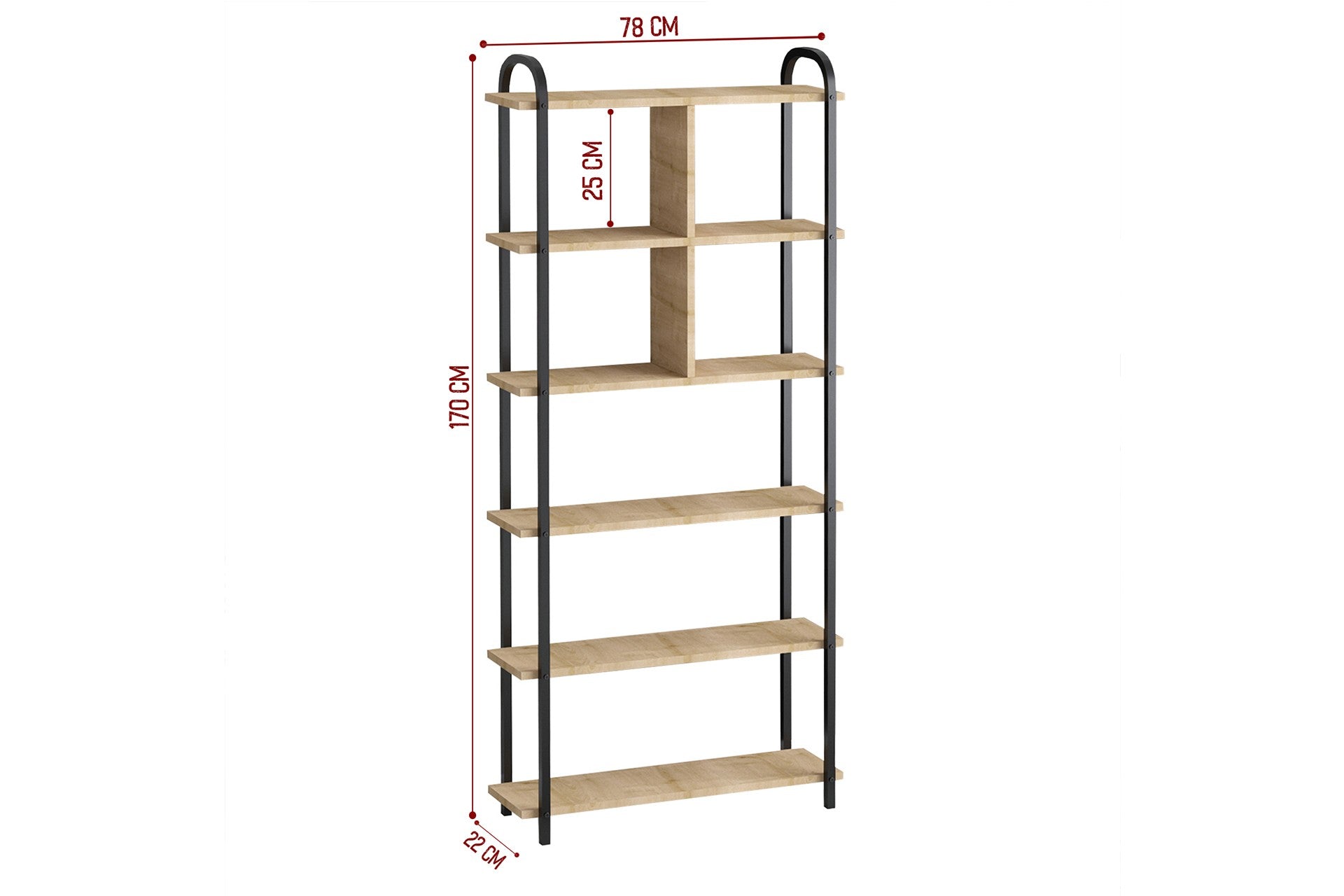 Estante de Livros – 78cm x 170cm x 22cm – Carvalho Safira e Preto – MDF