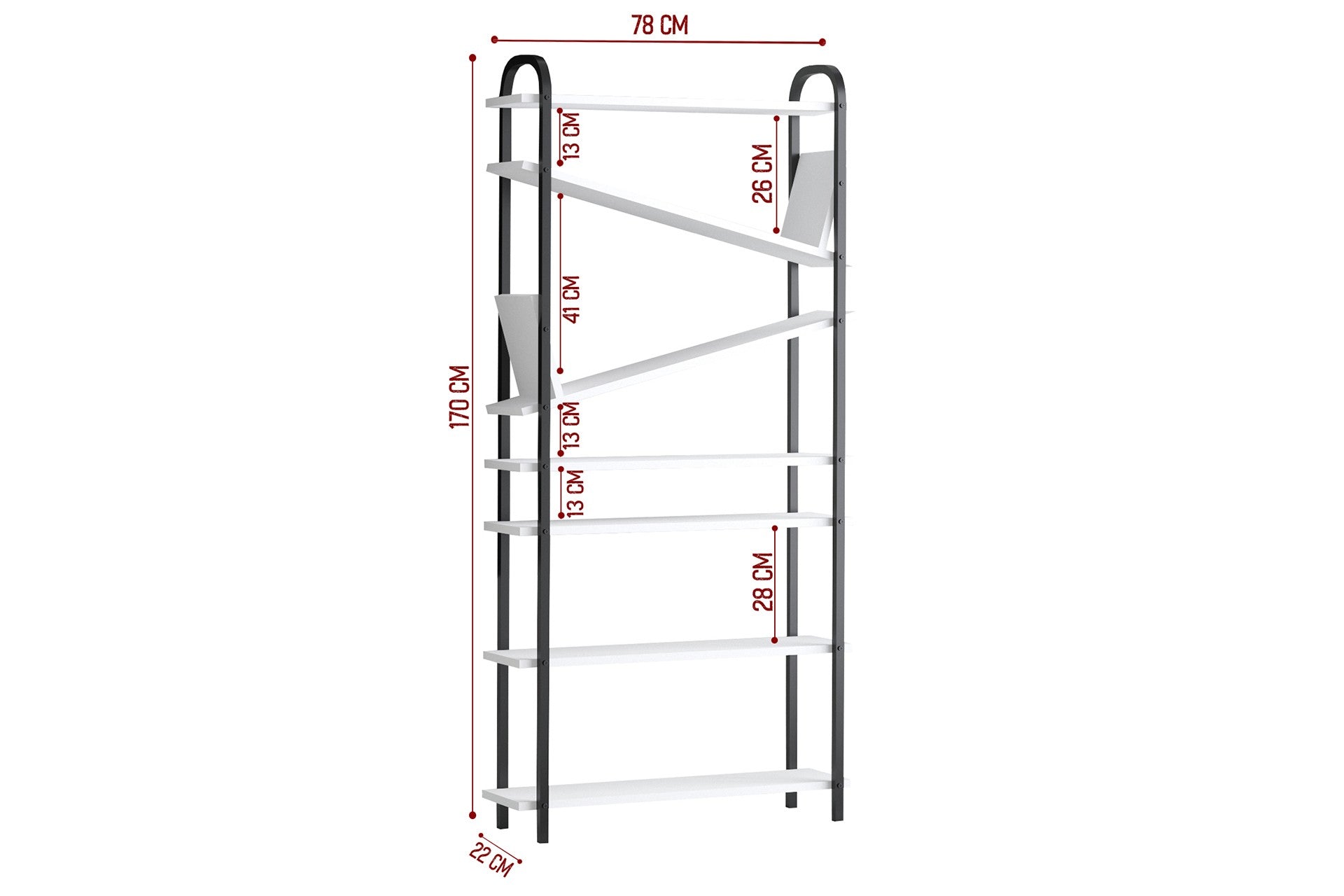 Estante de livros – 78cm x 170cm x 22cm – Preto e Branco – Madeira aglomerada