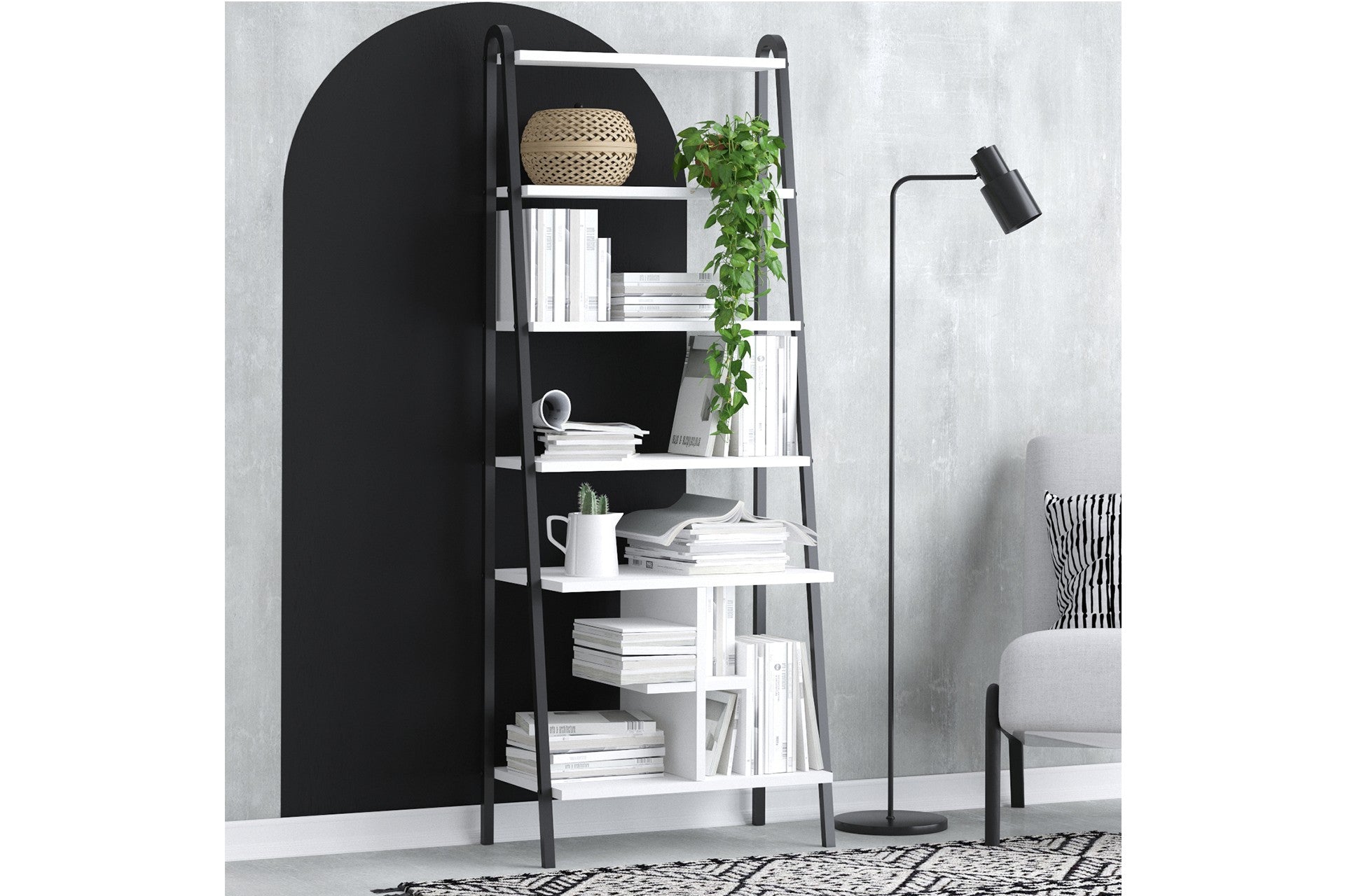 Estante de livros – 64cm x 170cm x 35cm – Preto e Branco – MDF